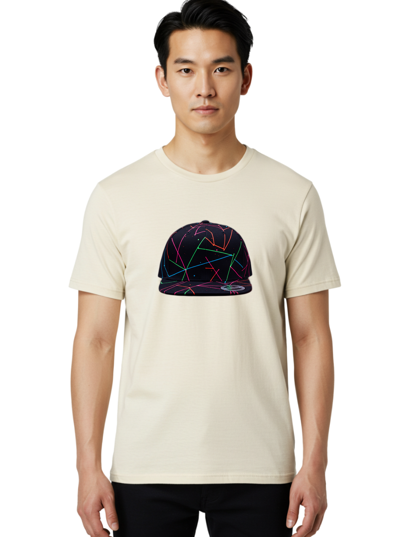 New-Era-Neon-Lines-Cap Men'S Graphic Tee, 100% Cotton, Comfortable Casual Summer Wear, Machine Washable, Baseball Cap, Neon Lines, Colorful Design, Streetwear Fashion, Urban Style, Trendy Accessory, Neon Pink, Neon Green, Neon Blue, Bad370