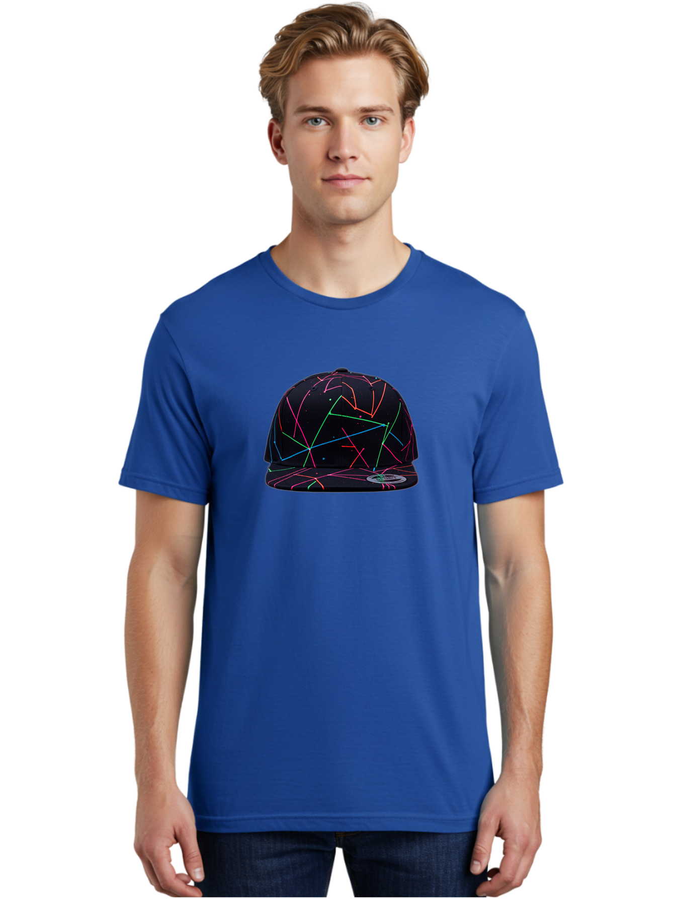 New-Era-Neon-Lines-Cap Men'S Graphic Tee, 100% Cotton, Comfortable Casual Summer Wear, Machine Washable, Baseball Cap, Neon Lines, Colorful Design, Streetwear Fashion, Urban Style, Trendy Accessory, Neon Pink, Neon Green, Neon Blue, Bad370