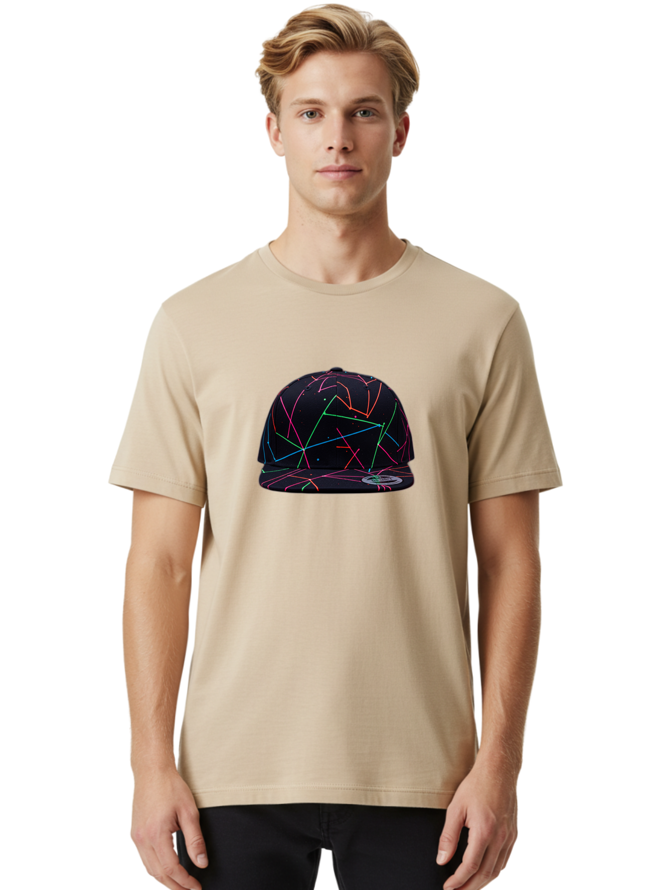 New-Era-Neon-Lines-Cap Men'S Graphic Tee, 100% Cotton, Comfortable Casual Summer Wear, Machine Washable, Baseball Cap, Neon Lines, Colorful Design, Streetwear Fashion, Urban Style, Trendy Accessory, Neon Pink, Neon Green, Neon Blue, Bad370