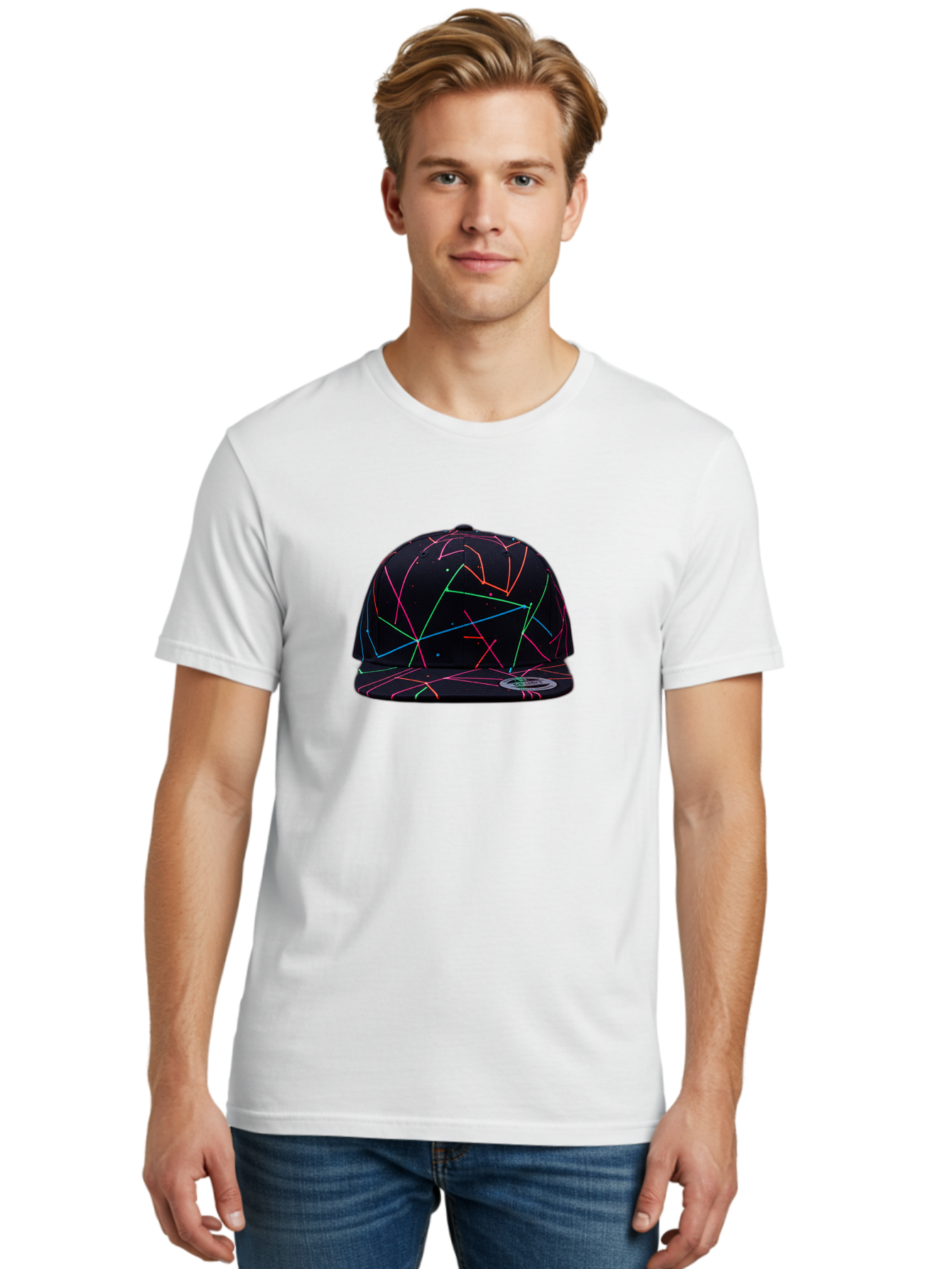 New-Era-Neon-Lines-Cap Men'S Graphic Tee, 100% Cotton, Comfortable Casual Summer Wear, Machine Washable, Baseball Cap, Neon Lines, Colorful Design, Streetwear Fashion, Urban Style, Trendy Accessory, Neon Pink, Neon Green, Neon Blue, Bad370