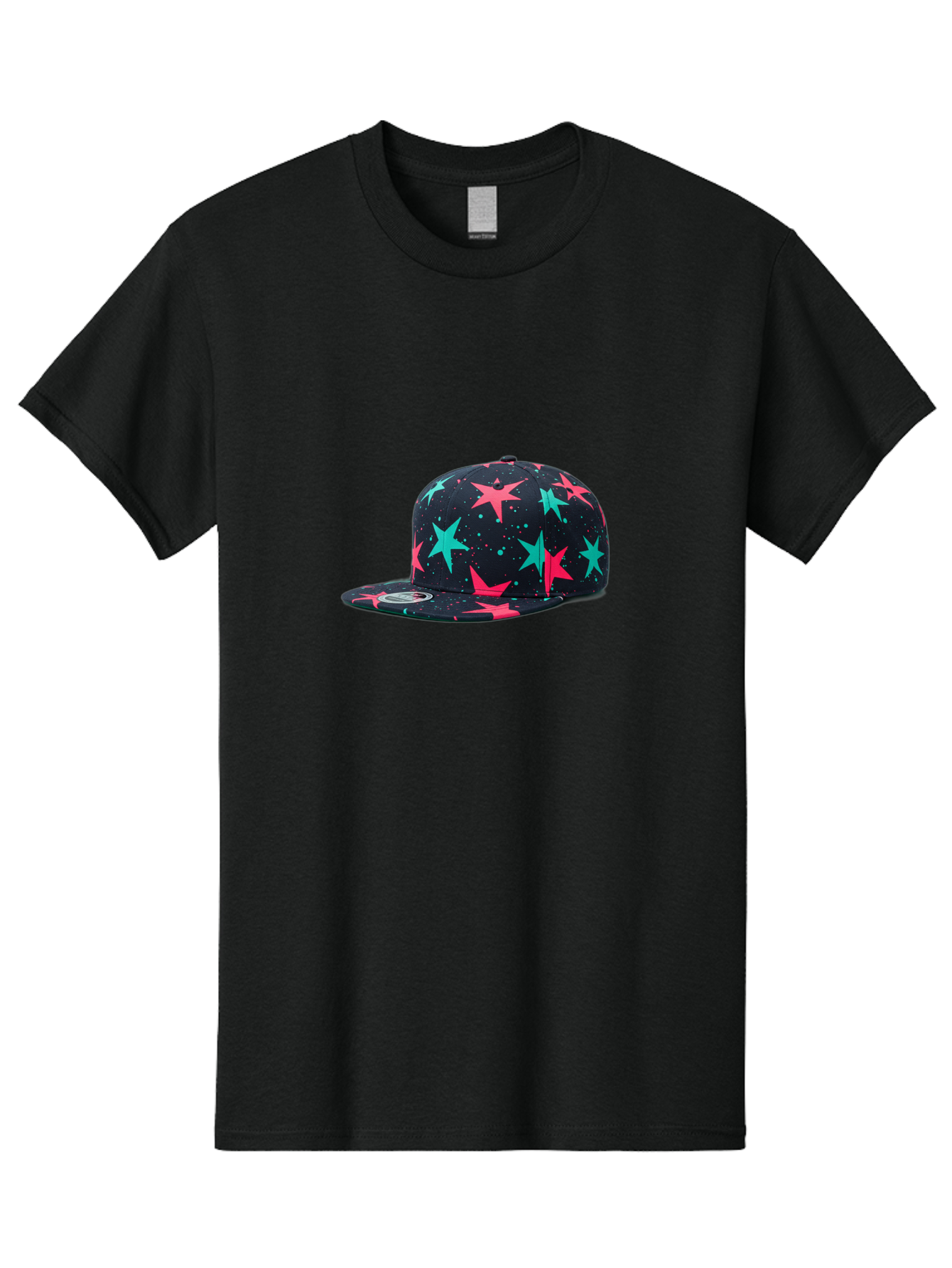 New-Era-Star-Snapback Men'S Graphic Tee, 100% Cotton, Comfortable Casual Summer Wear, Machine Washable, Baseball Cap, Snapback Hat, Star Pattern, Neon Colors, Pink Stars, Blue Stars, New Era Logo, Streetwear Fashion, Trendy Accessories, Bad371