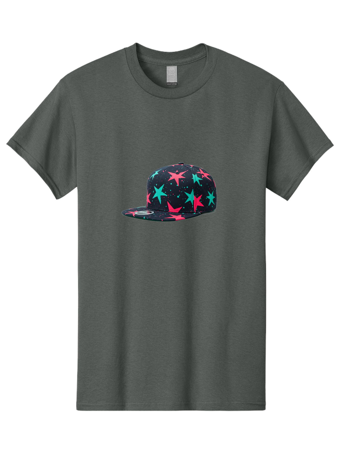 New-Era-Star-Snapback Men'S Graphic Tee, 100% Cotton, Comfortable Casual Summer Wear, Machine Washable, Baseball Cap, Snapback Hat, Star Pattern, Neon Colors, Pink Stars, Blue Stars, New Era Logo, Streetwear Fashion, Trendy Accessories, Bad371