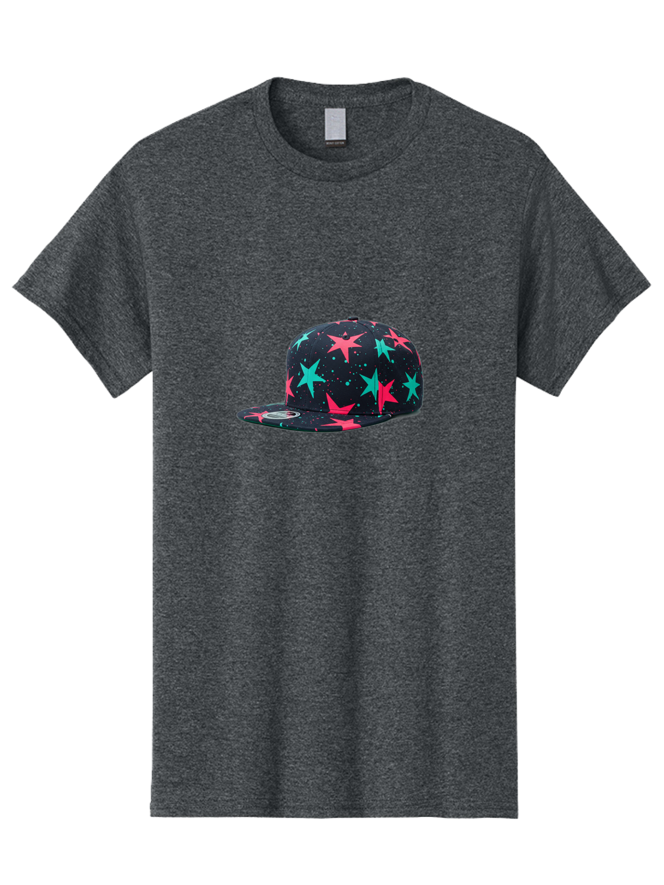 New-Era-Star-Snapback Men'S Graphic Tee, 100% Cotton, Comfortable Casual Summer Wear, Machine Washable, Baseball Cap, Snapback Hat, Star Pattern, Neon Colors, Pink Stars, Blue Stars, New Era Logo, Streetwear Fashion, Trendy Accessories, Bad371