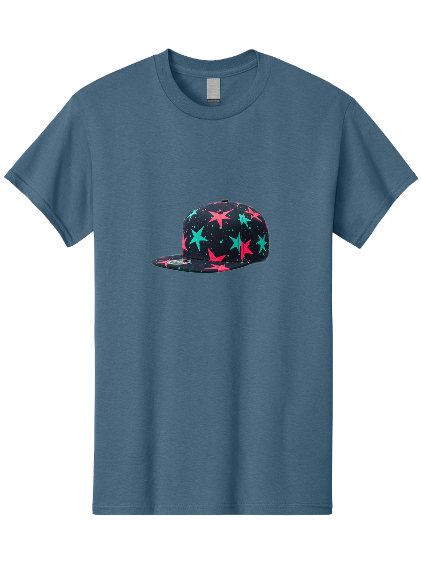 New-Era-Star-Snapback Men'S Graphic Tee, 100% Cotton, Comfortable Casual Summer Wear, Machine Washable, Baseball Cap, Snapback Hat, Star Pattern, Neon Colors, Pink Stars, Blue Stars, New Era Logo, Streetwear Fashion, Trendy Accessories, Bad371