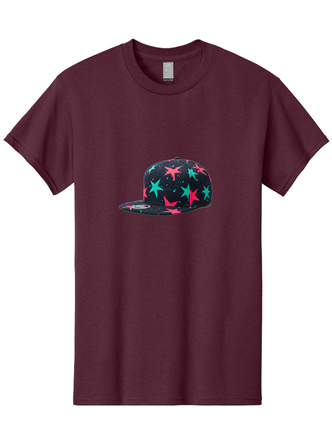New-Era-Star-Snapback Men'S Graphic Tee, 100% Cotton, Comfortable Casual Summer Wear, Machine Washable, Baseball Cap, Snapback Hat, Star Pattern, Neon Colors, Pink Stars, Blue Stars, New Era Logo, Streetwear Fashion, Trendy Accessories, Bad371