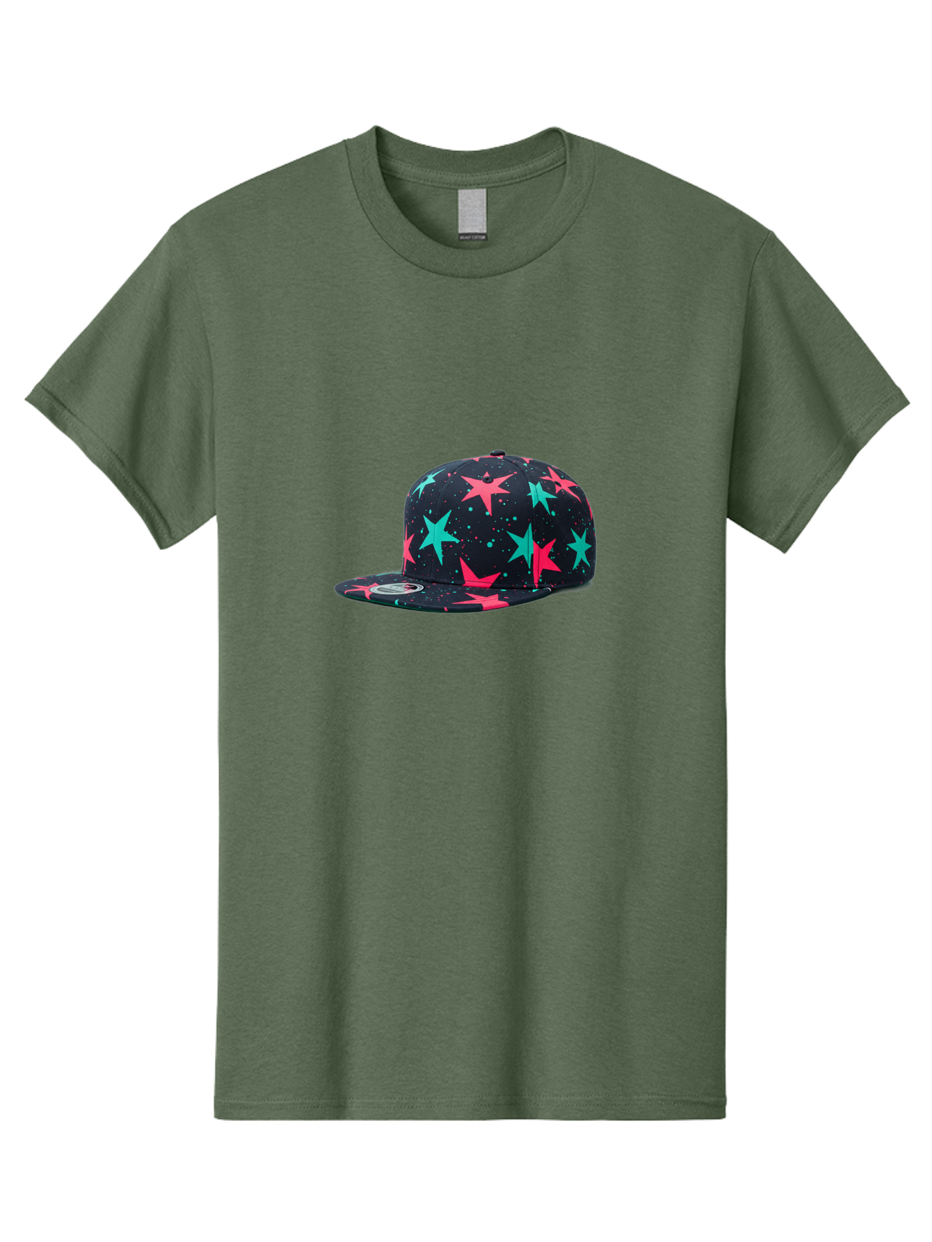 New-Era-Star-Snapback Men'S Graphic Tee, 100% Cotton, Comfortable Casual Summer Wear, Machine Washable, Baseball Cap, Snapback Hat, Star Pattern, Neon Colors, Pink Stars, Blue Stars, New Era Logo, Streetwear Fashion, Trendy Accessories, Bad371