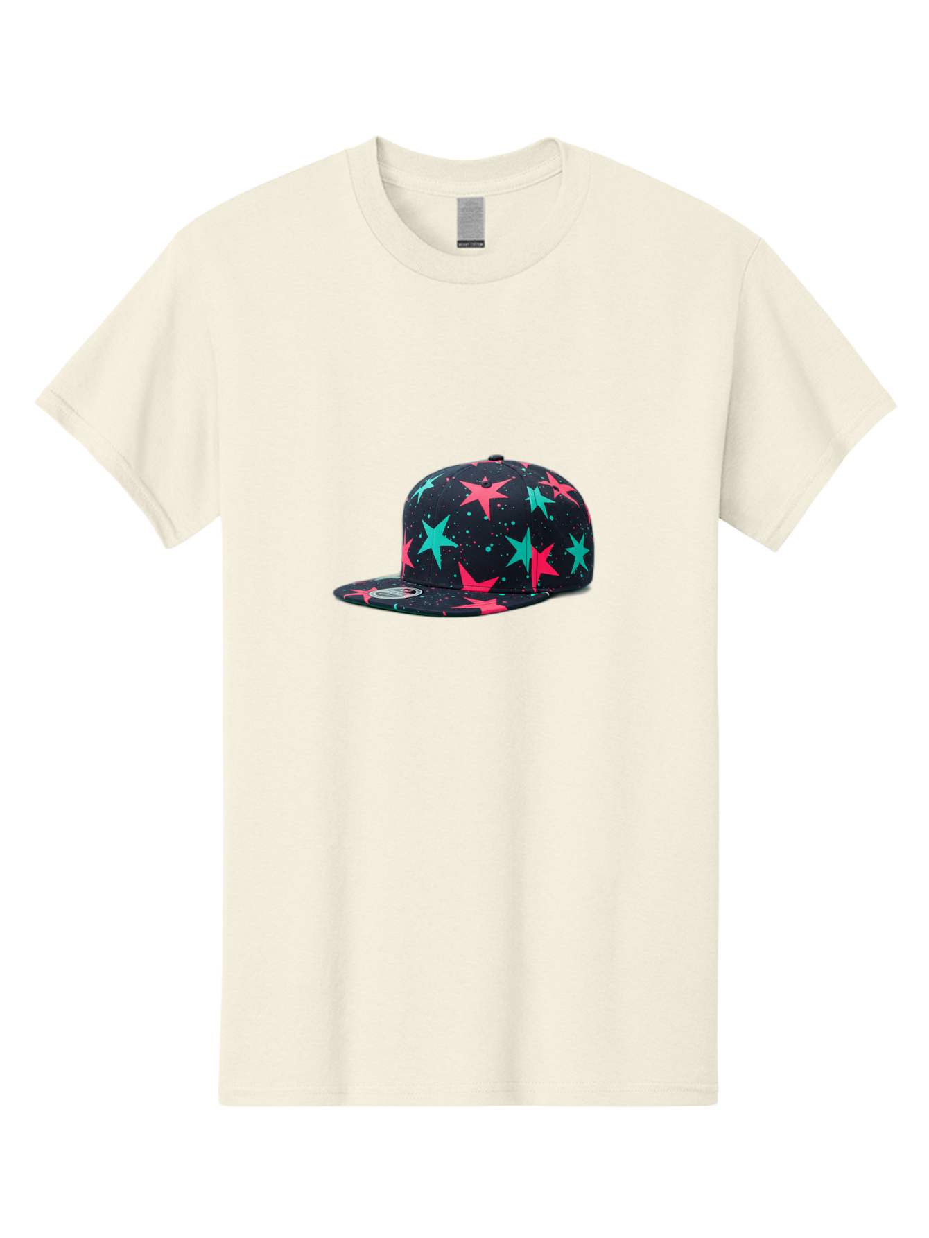 New-Era-Star-Snapback Men'S Graphic Tee, 100% Cotton, Comfortable Casual Summer Wear, Machine Washable, Baseball Cap, Snapback Hat, Star Pattern, Neon Colors, Pink Stars, Blue Stars, New Era Logo, Streetwear Fashion, Trendy Accessories, Bad371
