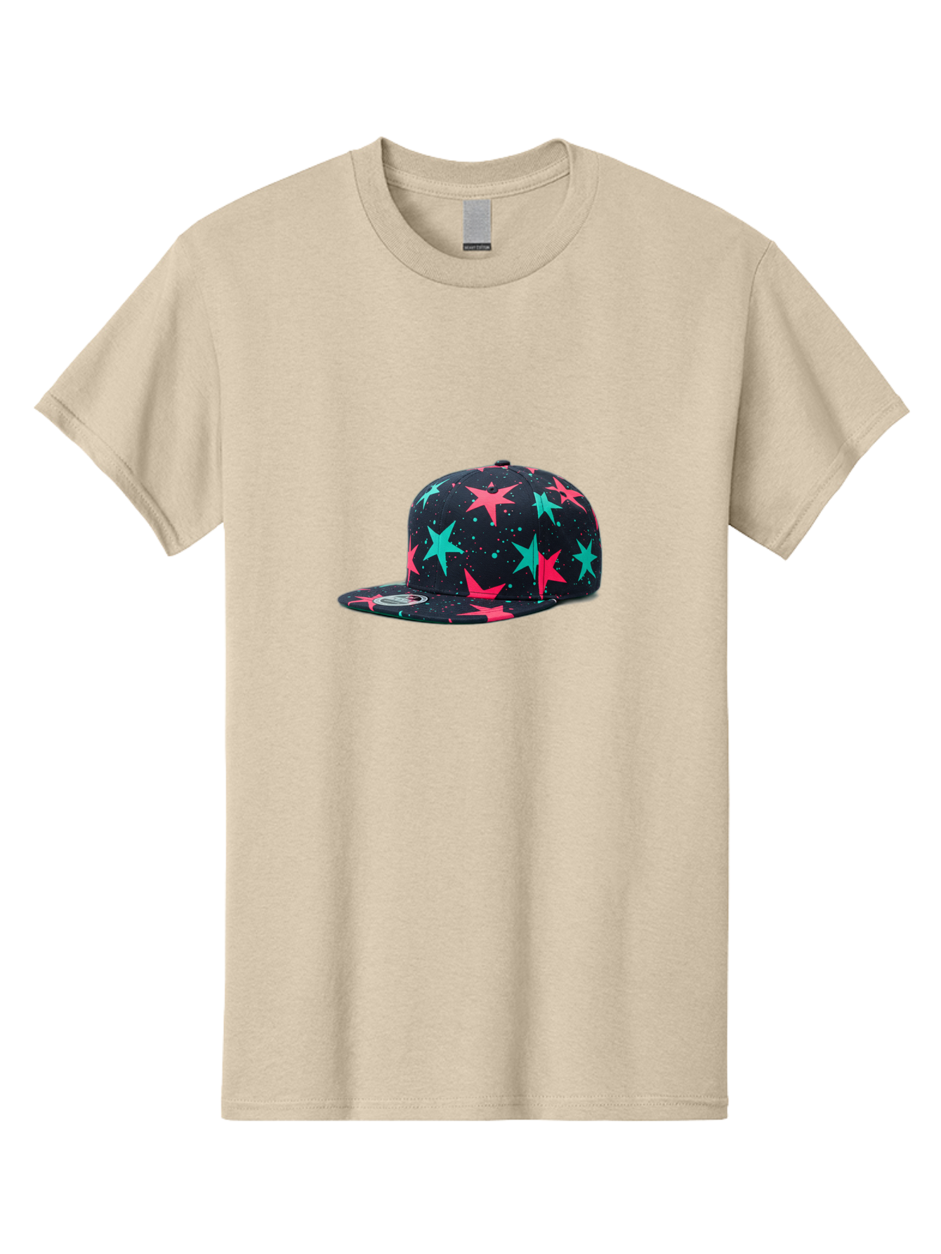 New-Era-Star-Snapback Men'S Graphic Tee, 100% Cotton, Comfortable Casual Summer Wear, Machine Washable, Baseball Cap, Snapback Hat, Star Pattern, Neon Colors, Pink Stars, Blue Stars, New Era Logo, Streetwear Fashion, Trendy Accessories, Bad371