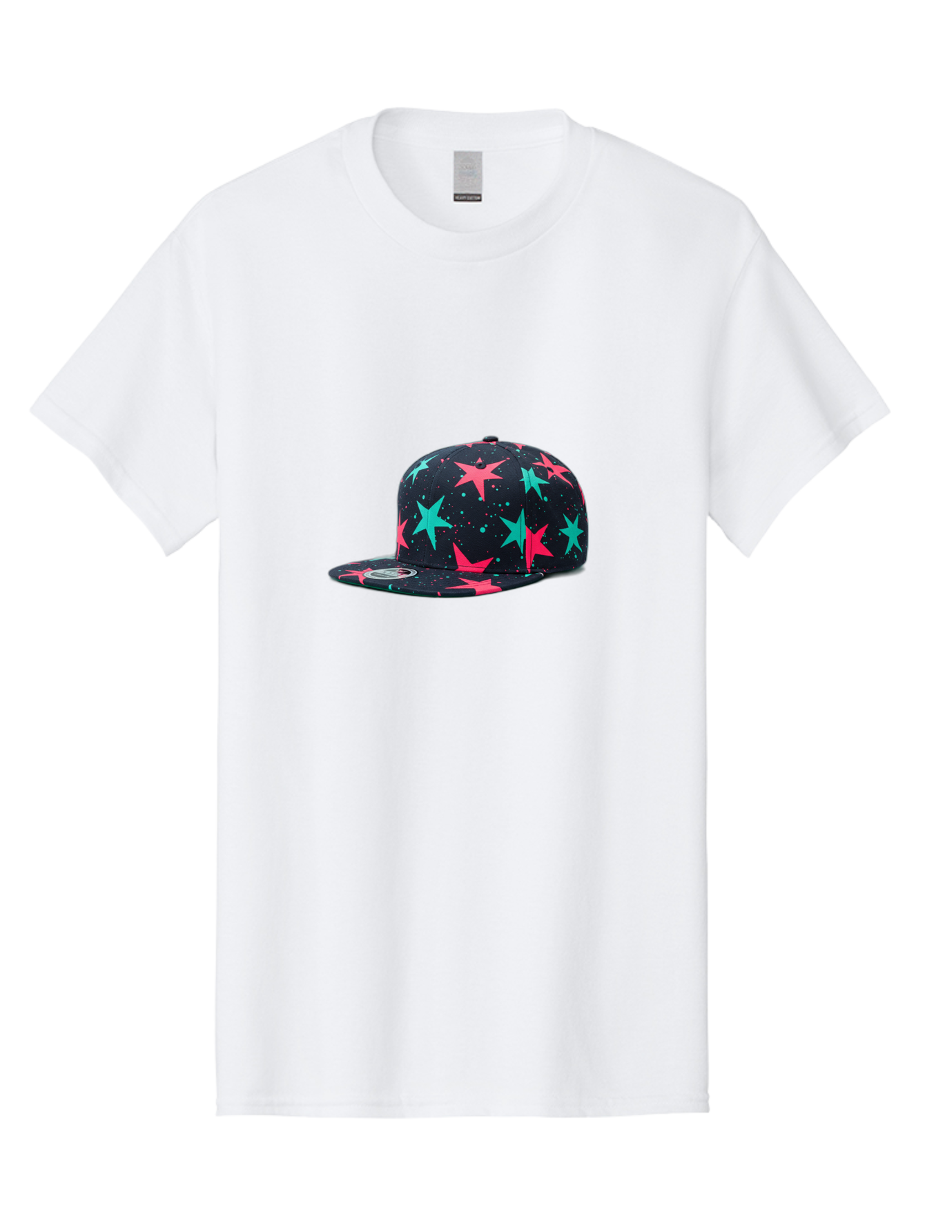 New-Era-Star-Snapback Men'S Graphic Tee, 100% Cotton, Comfortable Casual Summer Wear, Machine Washable, Baseball Cap, Snapback Hat, Star Pattern, Neon Colors, Pink Stars, Blue Stars, New Era Logo, Streetwear Fashion, Trendy Accessories, Bad371