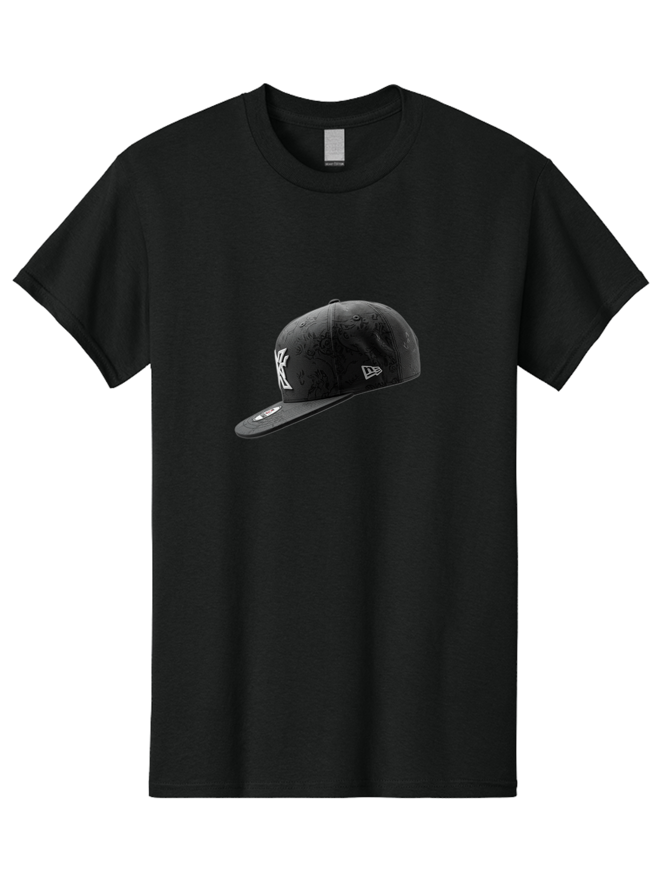 New-York-Yankees-Baseball-Cap Men'S Graphic Tee, 100% Cotton, Comfortable Casual Summer Wear, Machine Washable, New York Yankees Baseball Cap, Black Cap With White Logo, New Era Cap, Baseball Hat, Sports Fashion, Ny Logo, Mlb Merchandise, Bad372