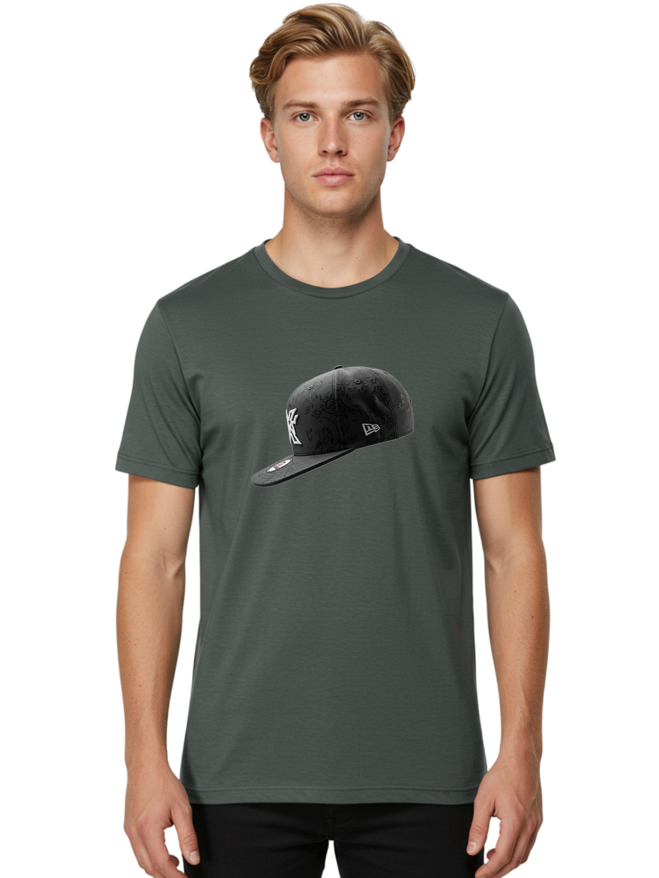 New-York-Yankees-Baseball-Cap Men'S Graphic Tee, 100% Cotton, Comfortable Casual Summer Wear, Machine Washable, New York Yankees Baseball Cap, Black Cap With White Logo, New Era Cap, Baseball Hat, Sports Fashion, Ny Logo, Mlb Merchandise, Bad372