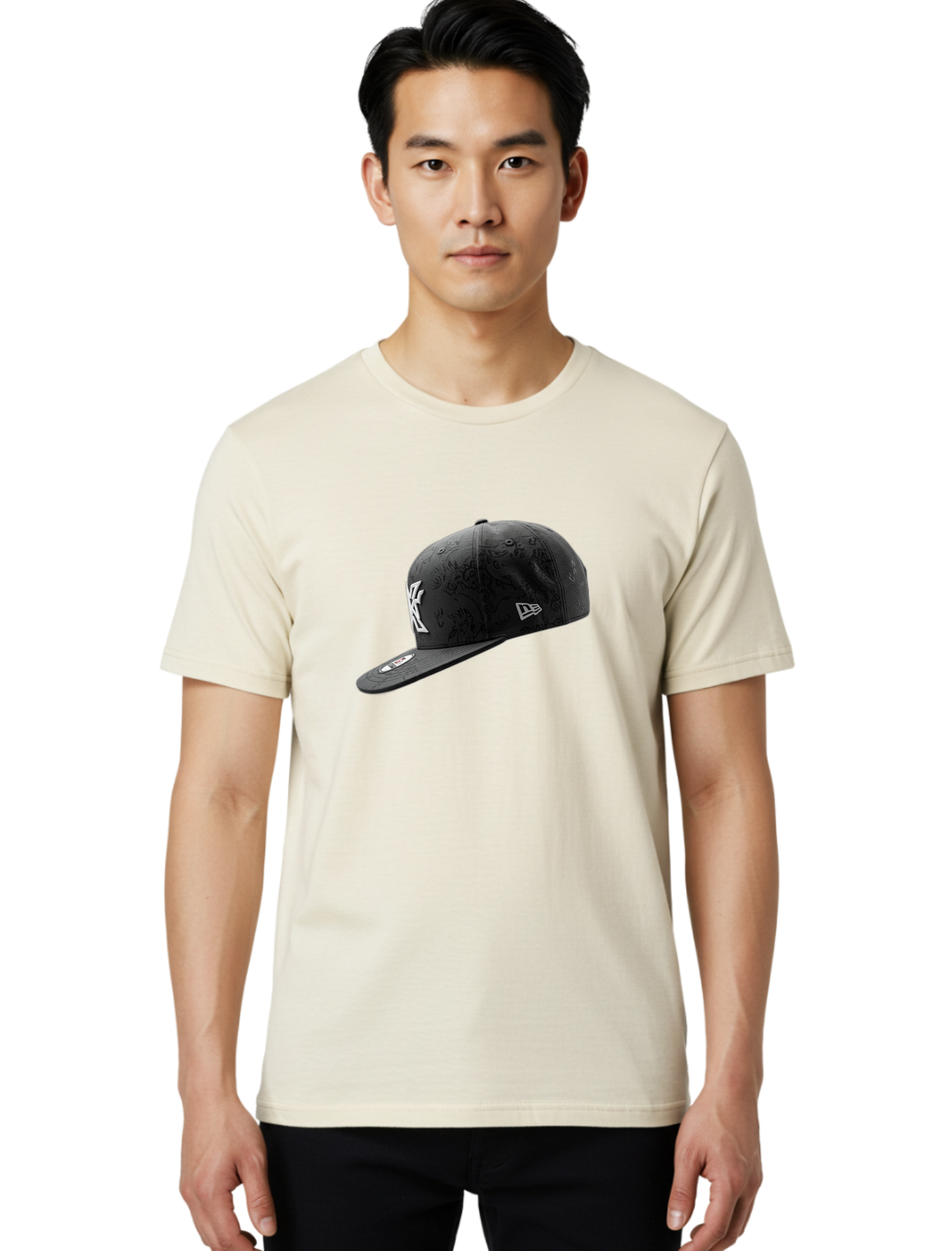 New-York-Yankees-Baseball-Cap Men'S Graphic Tee, 100% Cotton, Comfortable Casual Summer Wear, Machine Washable, New York Yankees Baseball Cap, Black Cap With White Logo, New Era Cap, Baseball Hat, Sports Fashion, Ny Logo, Mlb Merchandise, Bad372