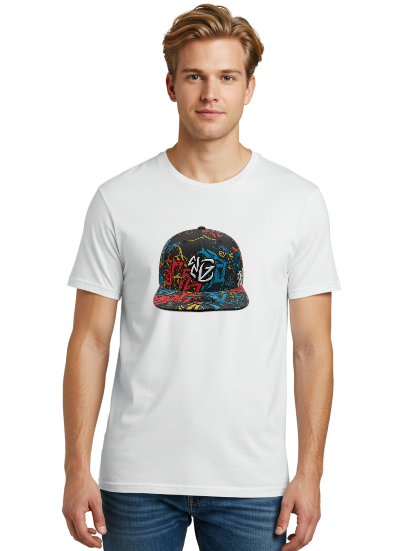 Ng-Baseball-Cap Men'S Graphic Tee, 100% Cotton, Comfortable Casual Summer Wear, Machine Washable, Graffiti Hat, Streetwear Fashion, Urban Style, Multicolored Cap, Ng Logo, Bold Graphics, Snapback Hat, Trendy Headwear, Casual Wear Bad373