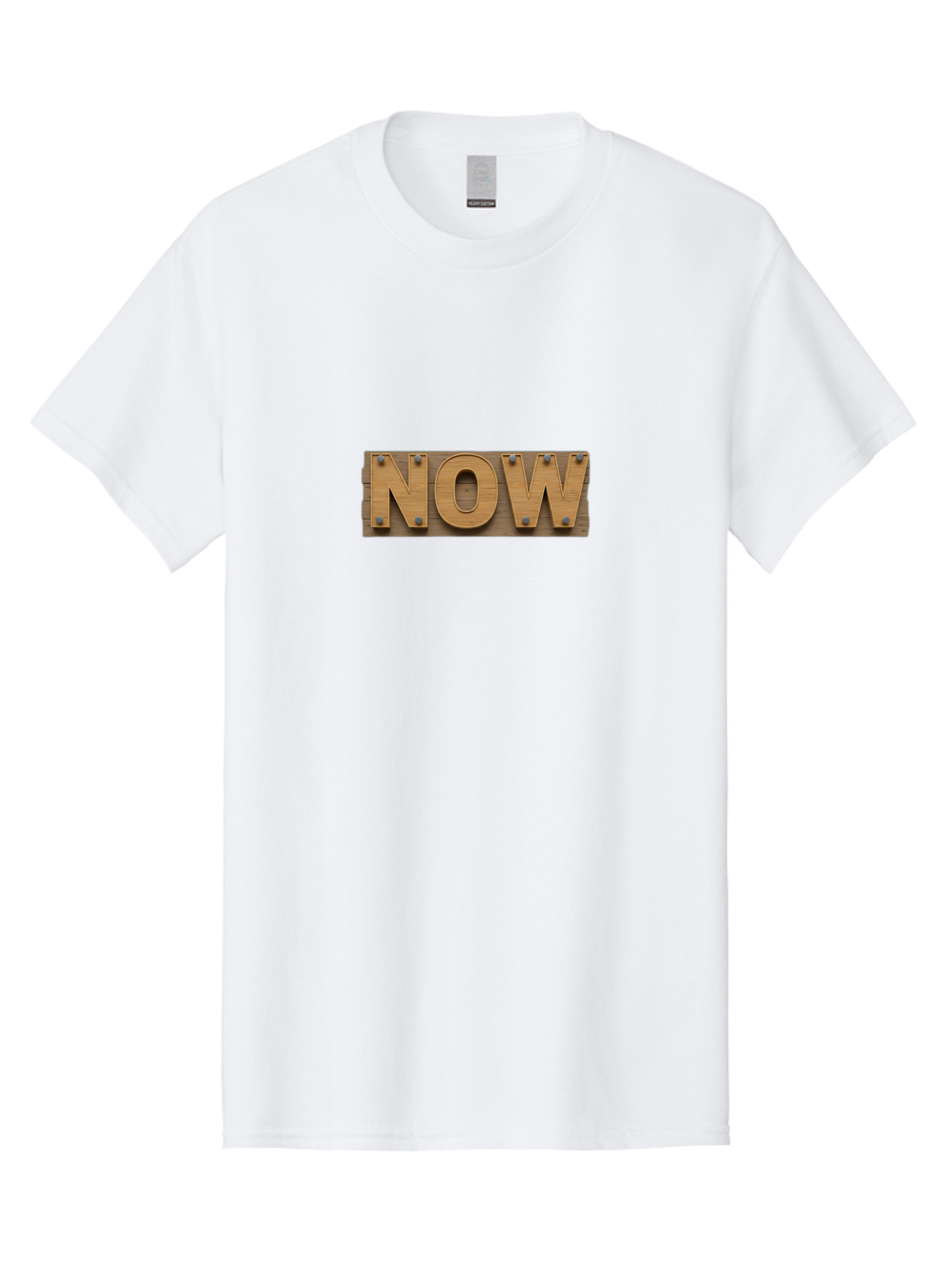 Now Men'S Graphic Tee, 100% Cotton, Comfortable Casual Summer Wear, Machine Washable, Wooden Sign, Bold Letters, Metal Bolts, Rustic Design, Promotional Material, Limited Time Offer, Urgent Message, Now, Bold Font Bad376