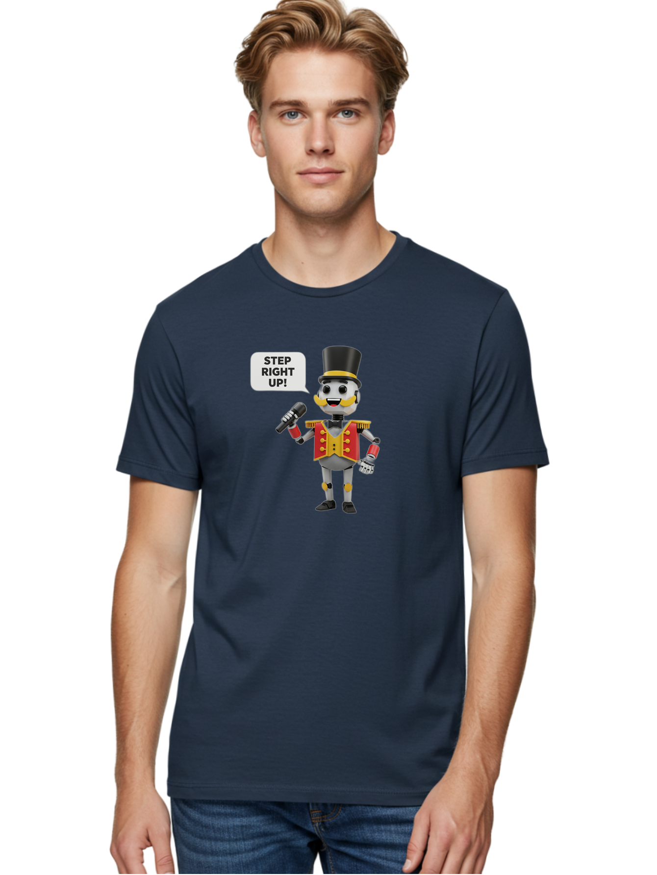 Nutcracker-Robot Men'S Graphic Tee, 100% Cotton, Comfortable Casual Summer Wear, Machine Washable, Nutcracker Robot, Mechanical Nutcracker, Robot Character, Step Right Up, Circus Ringmaster, Vintage Nutcracker, Steampunk Robot, Robotic Figure, Bad378