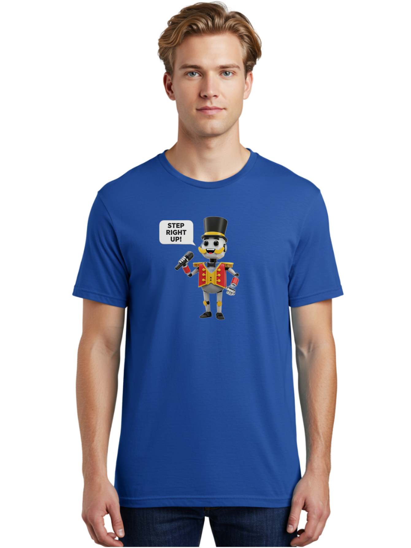 Nutcracker-Robot Men'S Graphic Tee, 100% Cotton, Comfortable Casual Summer Wear, Machine Washable, Nutcracker Robot, Mechanical Nutcracker, Robot Character, Step Right Up, Circus Ringmaster, Vintage Nutcracker, Steampunk Robot, Robotic Figure, Bad378