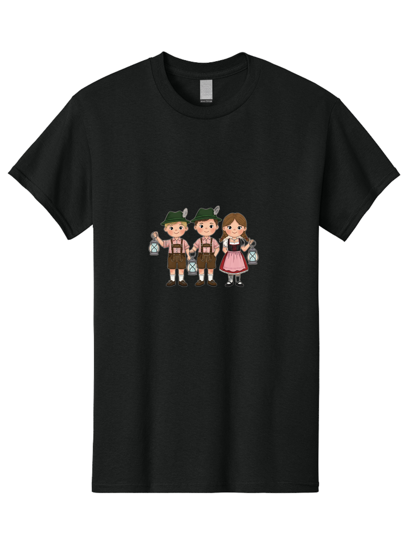 Oktoberfest-Children Men'S Graphic Tee, 100% Cotton, Comfortable Casual Summer Wear, Machine Washable, Children In Traditional Bavarian Attire, Lederhosen, Dirndl Dress, Festive Clothing, Holding Lanterns, Oktoberfest Celebration, Bad380