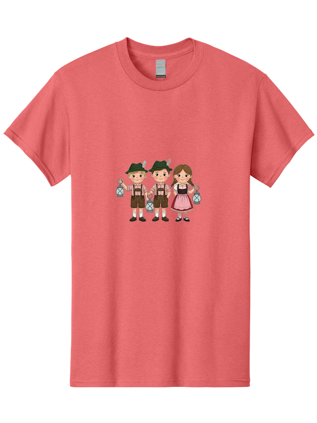 Oktoberfest-Children Men'S Graphic Tee, 100% Cotton, Comfortable Casual Summer Wear, Machine Washable, Children In Traditional Bavarian Attire, Lederhosen, Dirndl Dress, Festive Clothing, Holding Lanterns, Oktoberfest Celebration, Bad380