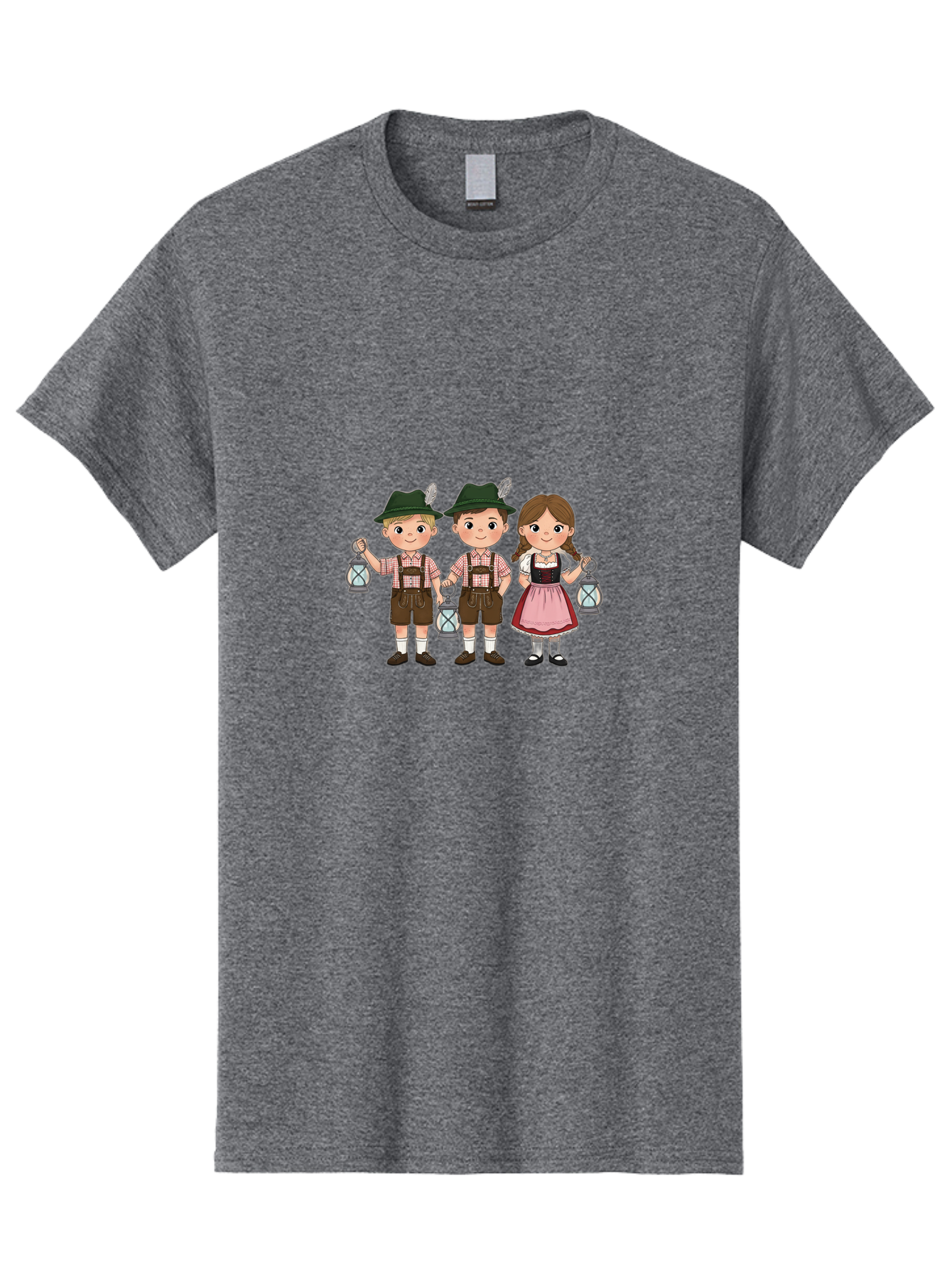 Oktoberfest-Children Men'S Graphic Tee, 100% Cotton, Comfortable Casual Summer Wear, Machine Washable, Children In Traditional Bavarian Attire, Lederhosen, Dirndl Dress, Festive Clothing, Holding Lanterns, Oktoberfest Celebration, Bad380