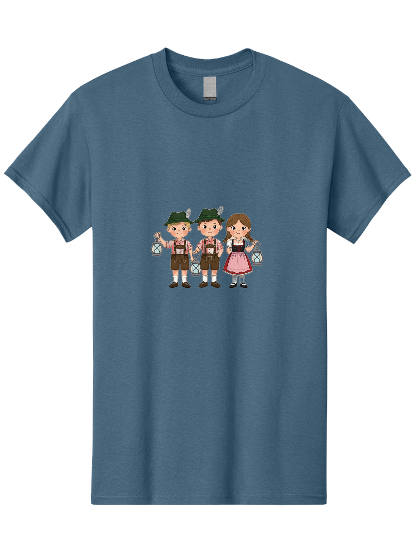 Oktoberfest-Children Men'S Graphic Tee, 100% Cotton, Comfortable Casual Summer Wear, Machine Washable, Children In Traditional Bavarian Attire, Lederhosen, Dirndl Dress, Festive Clothing, Holding Lanterns, Oktoberfest Celebration, Bad380