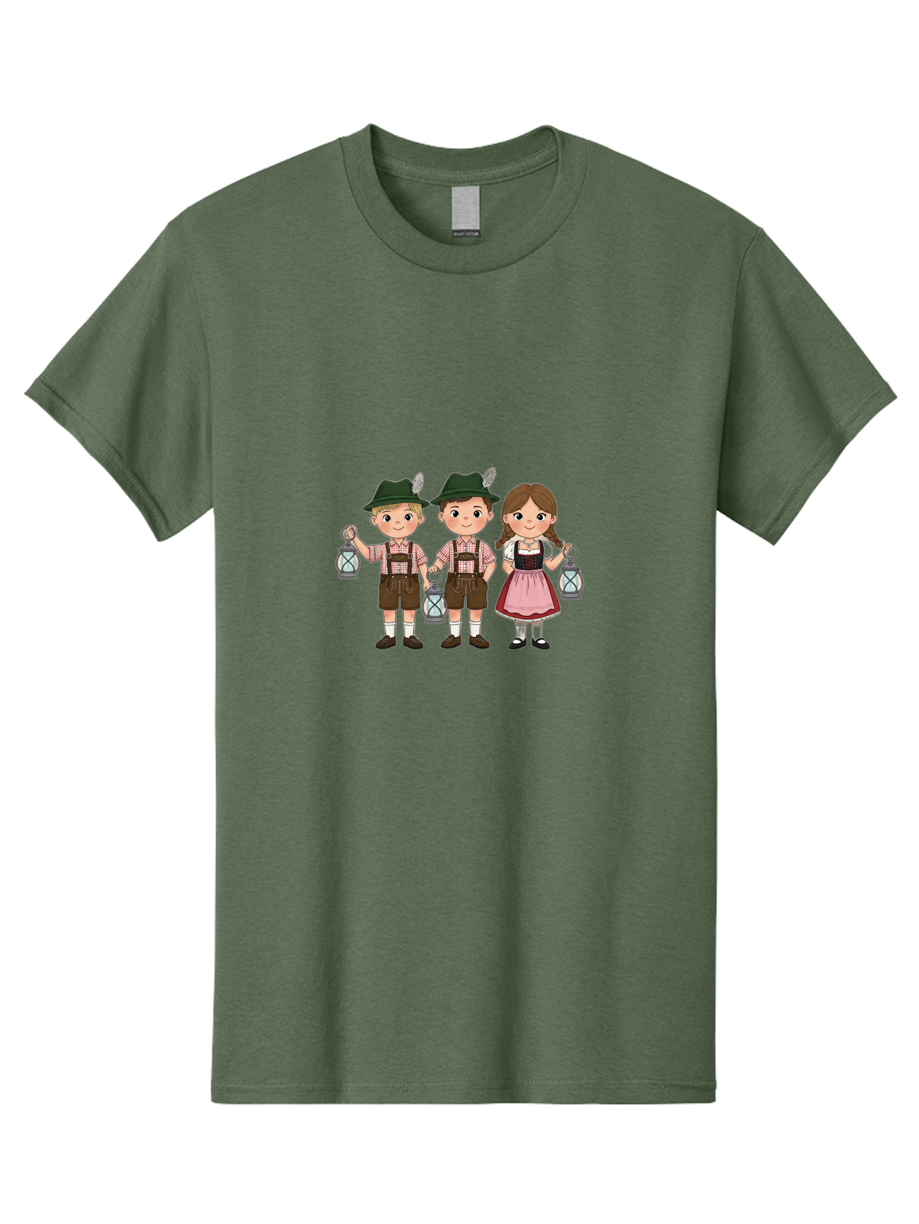 Oktoberfest-Children Men'S Graphic Tee, 100% Cotton, Comfortable Casual Summer Wear, Machine Washable, Children In Traditional Bavarian Attire, Lederhosen, Dirndl Dress, Festive Clothing, Holding Lanterns, Oktoberfest Celebration, Bad380