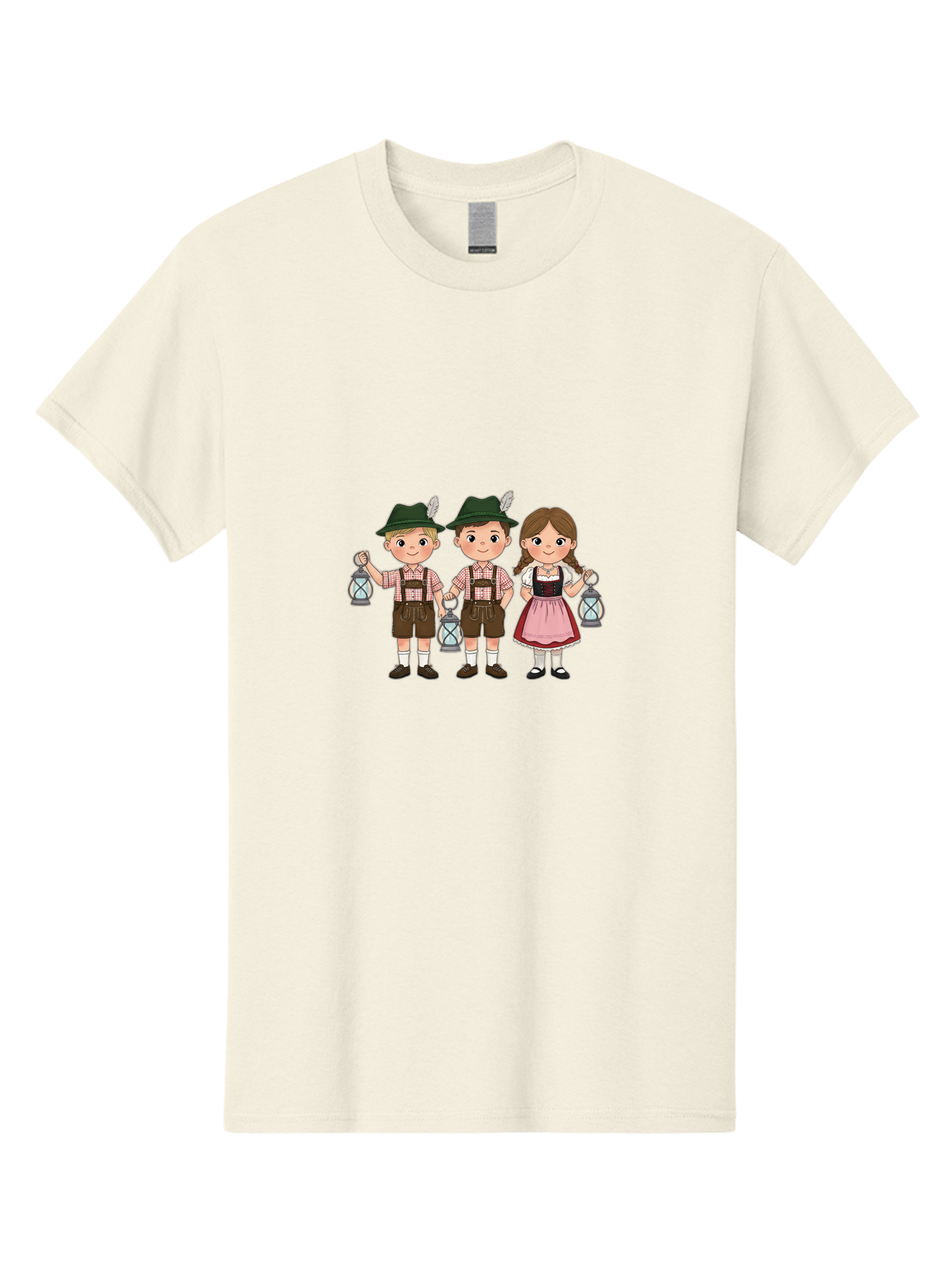 Oktoberfest-Children Men'S Graphic Tee, 100% Cotton, Comfortable Casual Summer Wear, Machine Washable, Children In Traditional Bavarian Attire, Lederhosen, Dirndl Dress, Festive Clothing, Holding Lanterns, Oktoberfest Celebration, Bad380