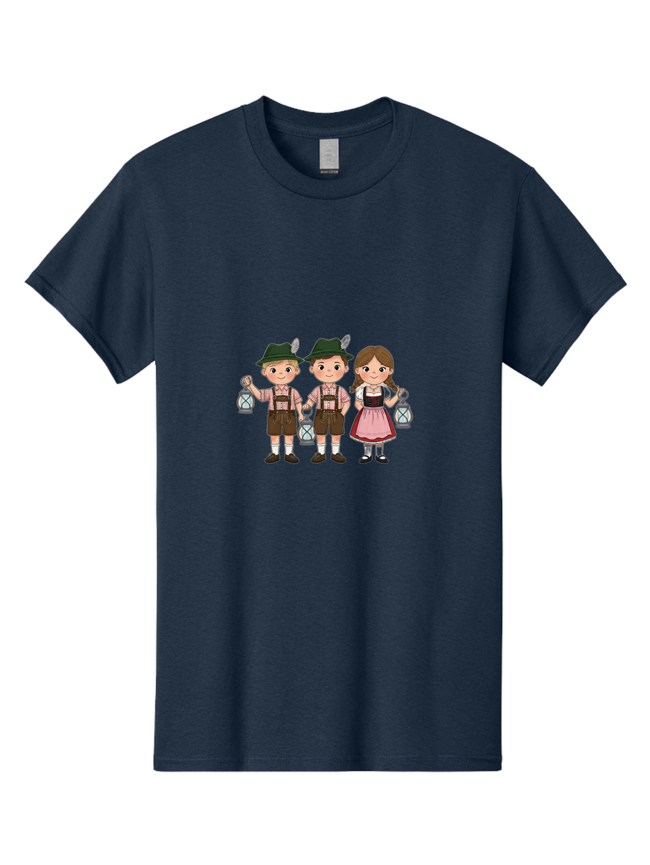 Oktoberfest-Children Men'S Graphic Tee, 100% Cotton, Comfortable Casual Summer Wear, Machine Washable, Children In Traditional Bavarian Attire, Lederhosen, Dirndl Dress, Festive Clothing, Holding Lanterns, Oktoberfest Celebration, Bad380