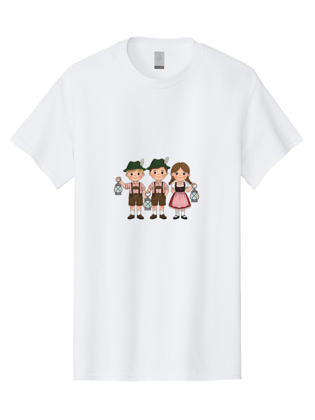 Oktoberfest-Children Men'S Graphic Tee, 100% Cotton, Comfortable Casual Summer Wear, Machine Washable, Children In Traditional Bavarian Attire, Lederhosen, Dirndl Dress, Festive Clothing, Holding Lanterns, Oktoberfest Celebration, Bad380