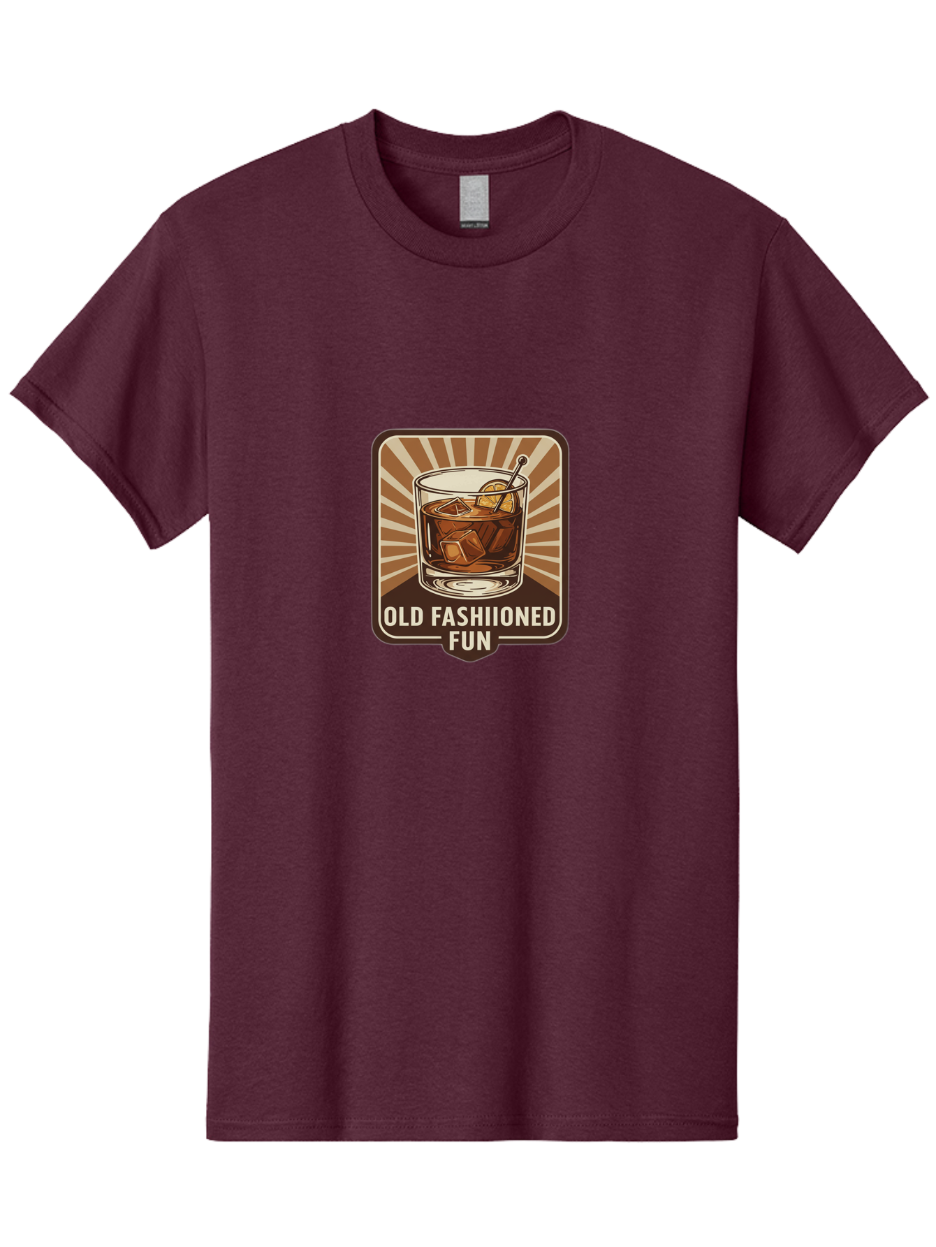 Old-Fashiioned-Fun Men'S Graphic Tee, 100% Cotton, Comfortable Casual Summer Wear, Machine Washable, Cocktail Illustration, Old Fashioned Drink, Whiskey On The Rocks, Retro Style, Classic Cocktail, Fun Times, Brown And White Theme, Bad381