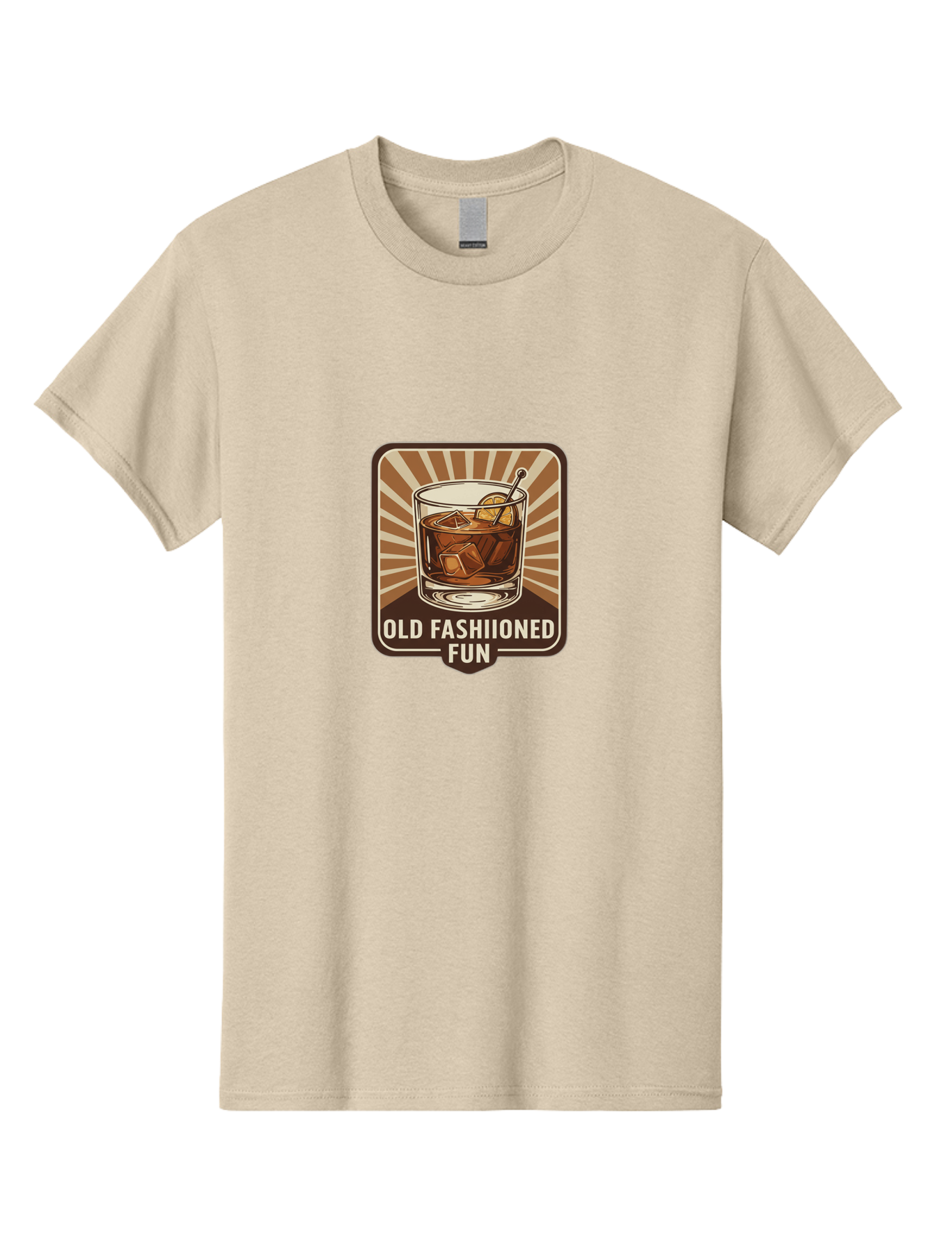 Old-Fashiioned-Fun Men'S Graphic Tee, 100% Cotton, Comfortable Casual Summer Wear, Machine Washable, Cocktail Illustration, Old Fashioned Drink, Whiskey On The Rocks, Retro Style, Classic Cocktail, Fun Times, Brown And White Theme, Bad381