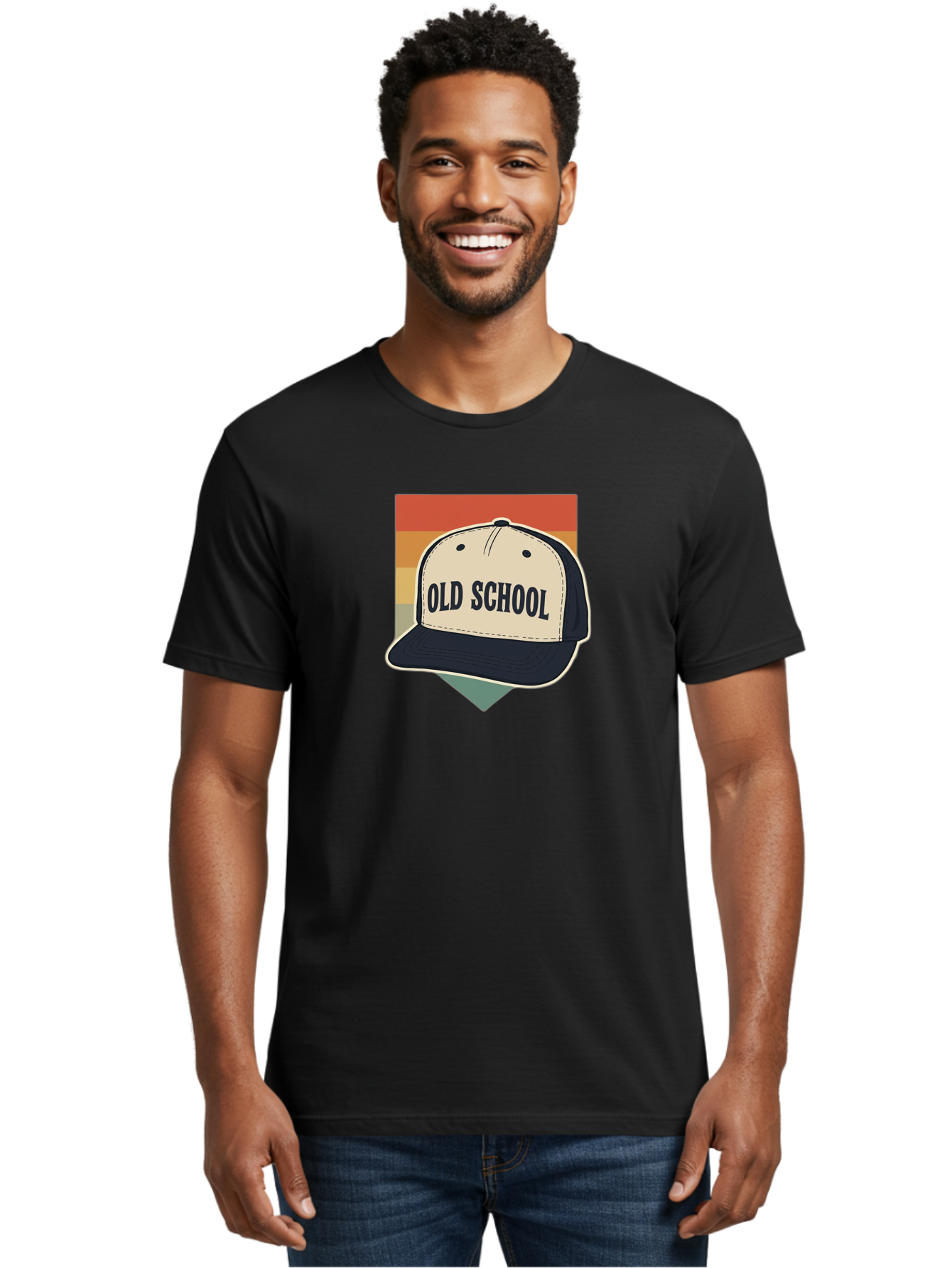 Old-School Men'S Graphic Tee, 100% Cotton, Comfortable Casual Summer Wear, Machine Washable, Classic Baseball Cap, Old School Hat, Vintage Style, Retro Fashion, Nostalgic Clothing, Casual Wear, Trucker Hat, Simple Design, Bold Text, Bad382
