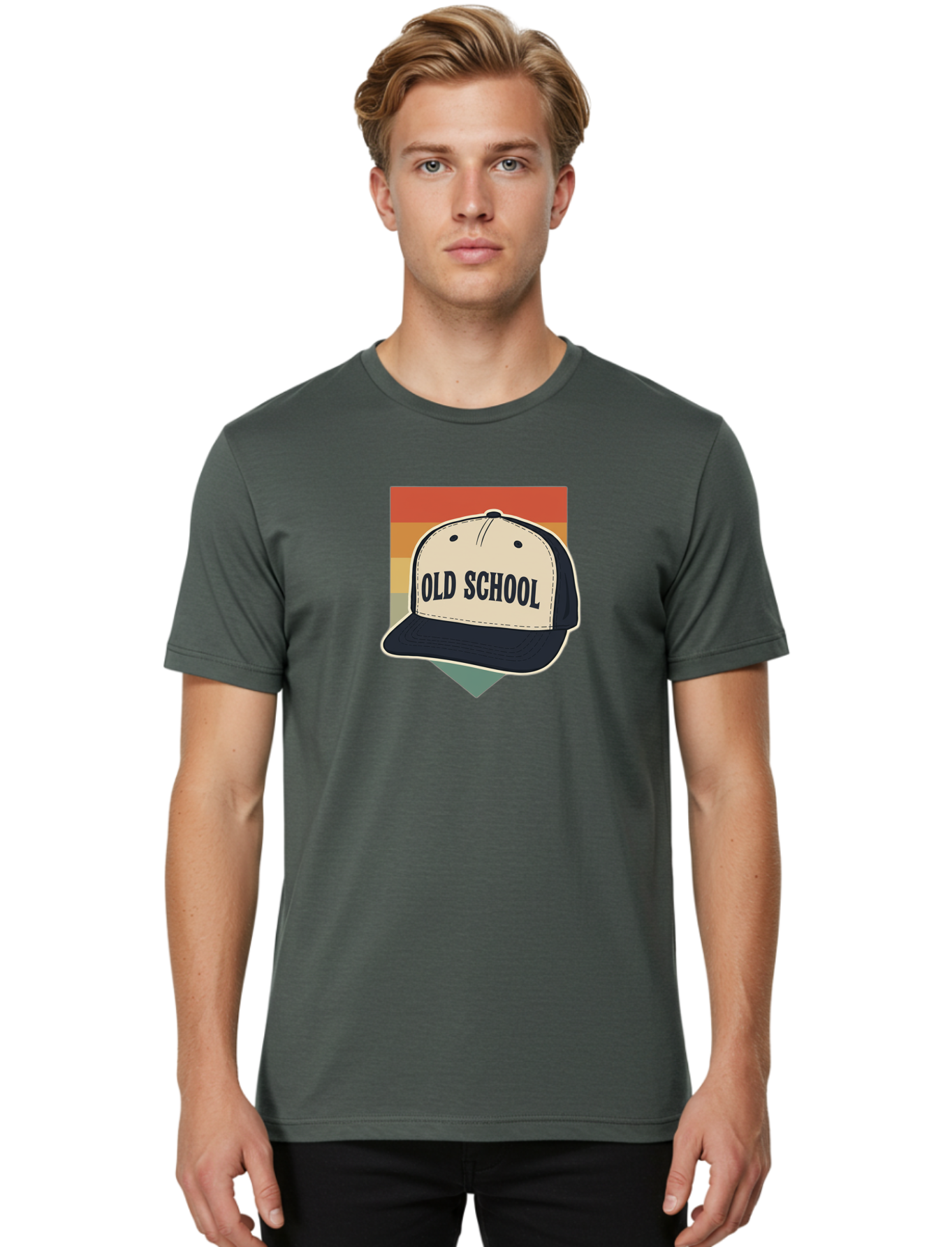 Old-School Men'S Graphic Tee, 100% Cotton, Comfortable Casual Summer Wear, Machine Washable, Classic Baseball Cap, Old School Hat, Vintage Style, Retro Fashion, Nostalgic Clothing, Casual Wear, Trucker Hat, Simple Design, Bold Text, Bad382
