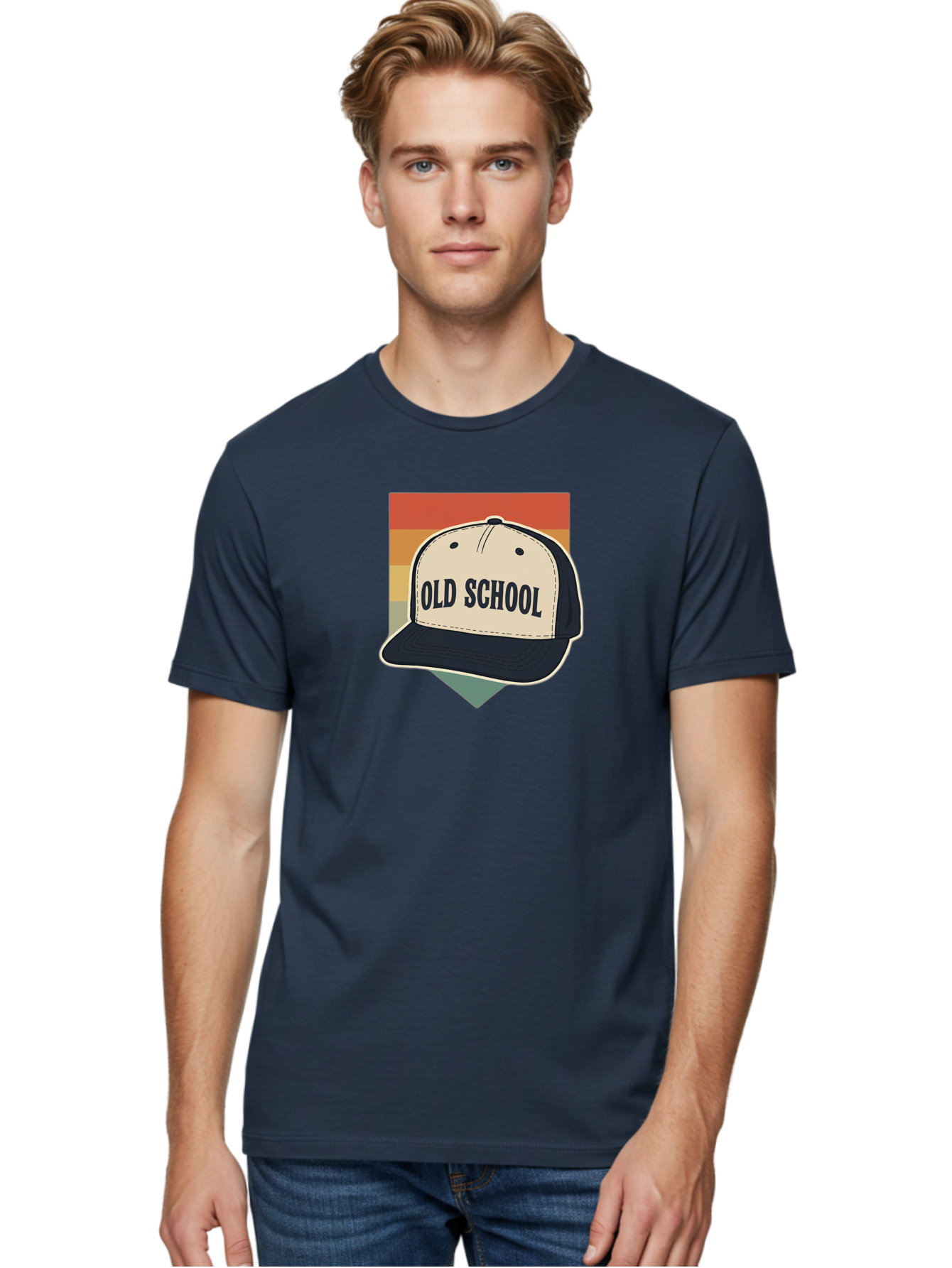Old-School Men'S Graphic Tee, 100% Cotton, Comfortable Casual Summer Wear, Machine Washable, Classic Baseball Cap, Old School Hat, Vintage Style, Retro Fashion, Nostalgic Clothing, Casual Wear, Trucker Hat, Simple Design, Bold Text, Bad382