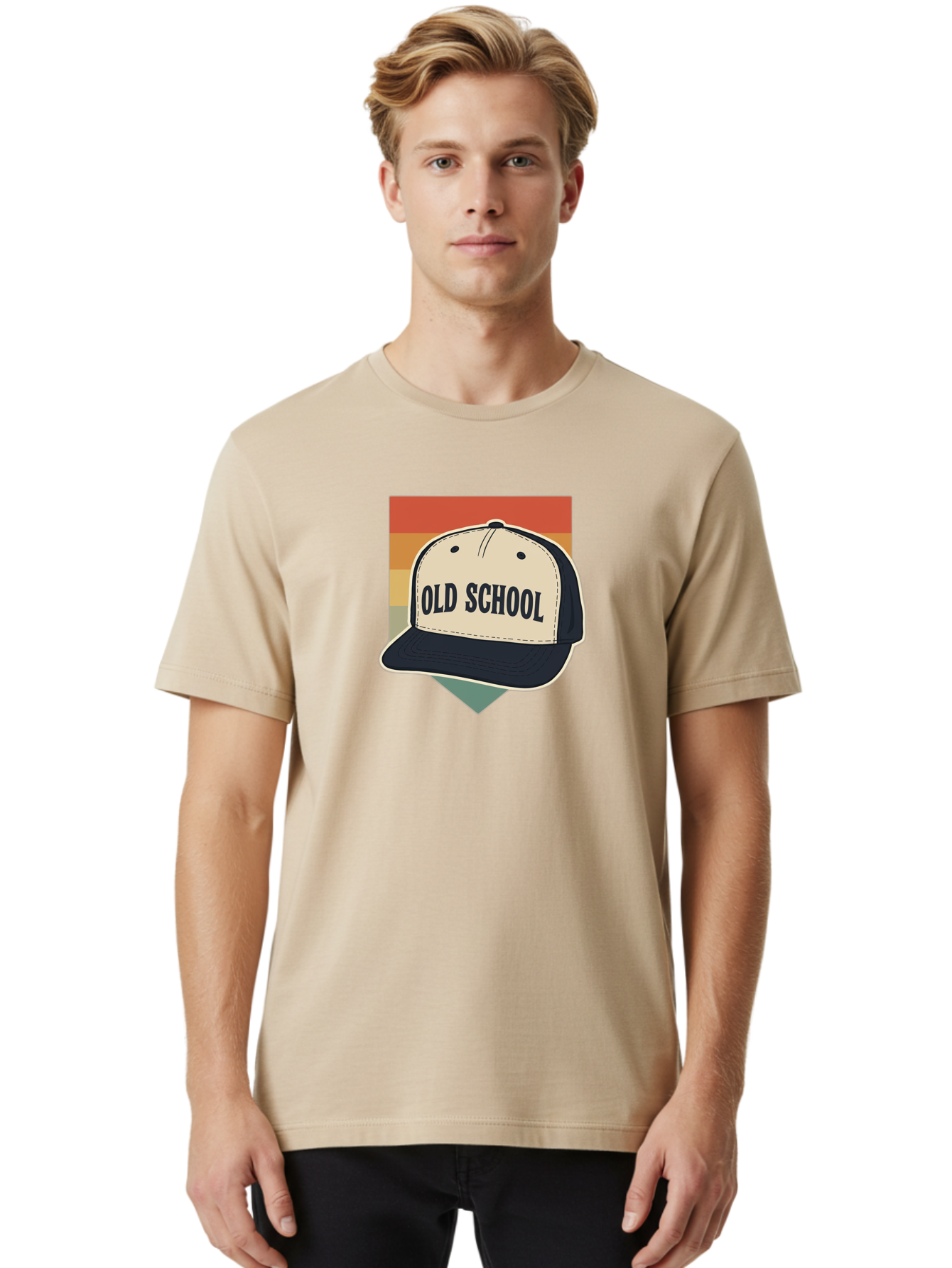 Old-School Men'S Graphic Tee, 100% Cotton, Comfortable Casual Summer Wear, Machine Washable, Classic Baseball Cap, Old School Hat, Vintage Style, Retro Fashion, Nostalgic Clothing, Casual Wear, Trucker Hat, Simple Design, Bold Text, Bad382