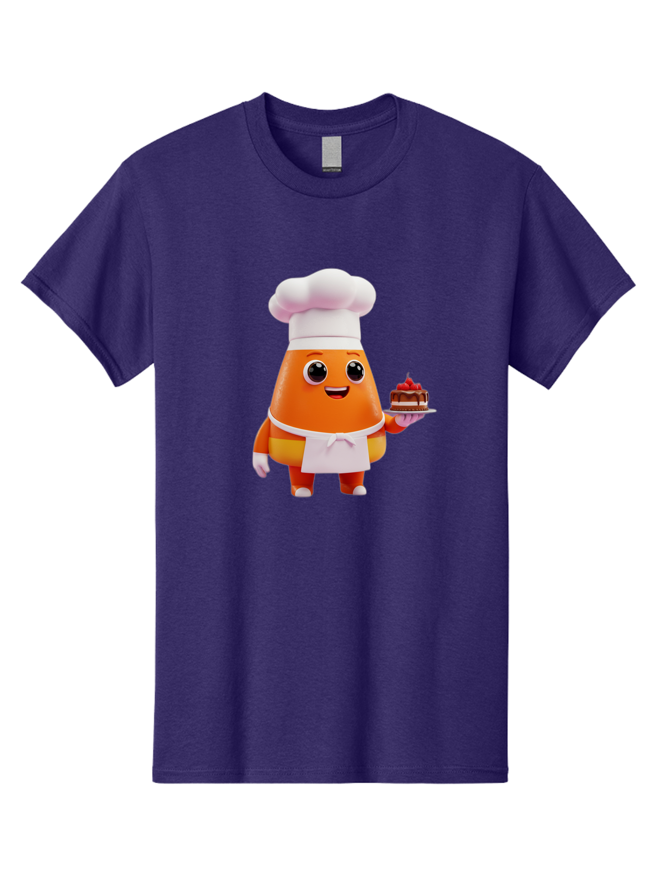 Orange-Character-With-Cake Men'S Graphic Tee, 100% Cotton, Comfortable Casual Summer Wear, Machine Washable, Cartoon Egg Yolk Chef, Chef Hat, Apron, Chocolate Cake, Red Cherries, Culinary Delight, Baking, Sweet Treats, Dessert, Bad384