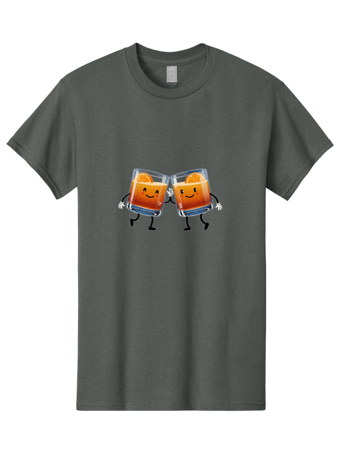 Orange-Cocktails Men'S Graphic Tee, 100% Cotton, Comfortable Casual Summer Wear, Machine Washable, Cartoon Cocktail Glasses, Orange Slices, Happy Faces, Friendly Drinks, Cocktail Party, Social Gathering, Refreshing Drinks, Citrusy Twist, Bad385