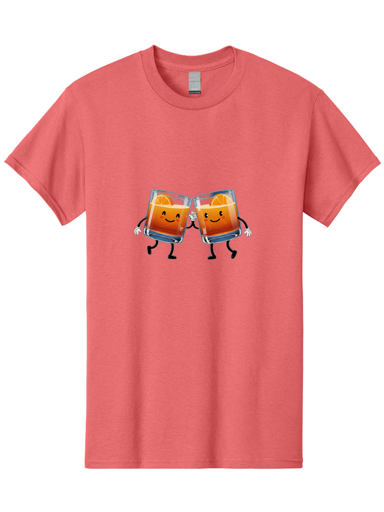 Orange-Cocktails Men'S Graphic Tee, 100% Cotton, Comfortable Casual Summer Wear, Machine Washable, Cartoon Cocktail Glasses, Orange Slices, Happy Faces, Friendly Drinks, Cocktail Party, Social Gathering, Refreshing Drinks, Citrusy Twist, Bad385