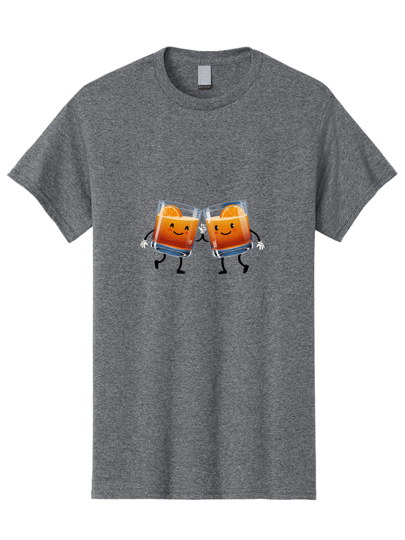 Orange-Cocktails Men'S Graphic Tee, 100% Cotton, Comfortable Casual Summer Wear, Machine Washable, Cartoon Cocktail Glasses, Orange Slices, Happy Faces, Friendly Drinks, Cocktail Party, Social Gathering, Refreshing Drinks, Citrusy Twist, Bad385