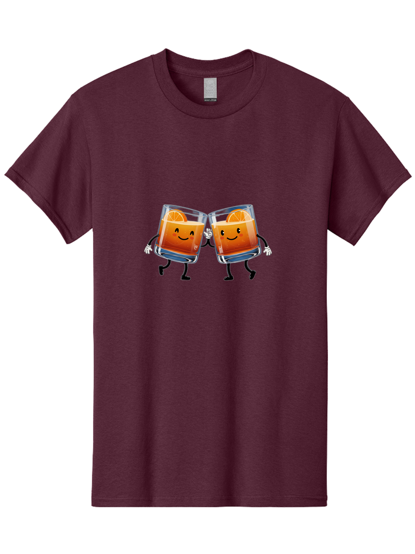 Orange-Cocktails Men'S Graphic Tee, 100% Cotton, Comfortable Casual Summer Wear, Machine Washable, Cartoon Cocktail Glasses, Orange Slices, Happy Faces, Friendly Drinks, Cocktail Party, Social Gathering, Refreshing Drinks, Citrusy Twist, Bad385