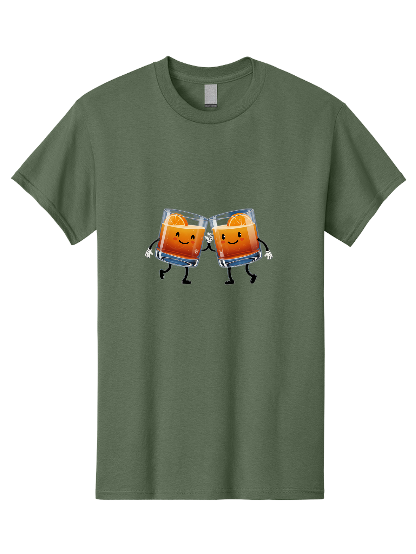 Orange-Cocktails Men'S Graphic Tee, 100% Cotton, Comfortable Casual Summer Wear, Machine Washable, Cartoon Cocktail Glasses, Orange Slices, Happy Faces, Friendly Drinks, Cocktail Party, Social Gathering, Refreshing Drinks, Citrusy Twist, Bad385