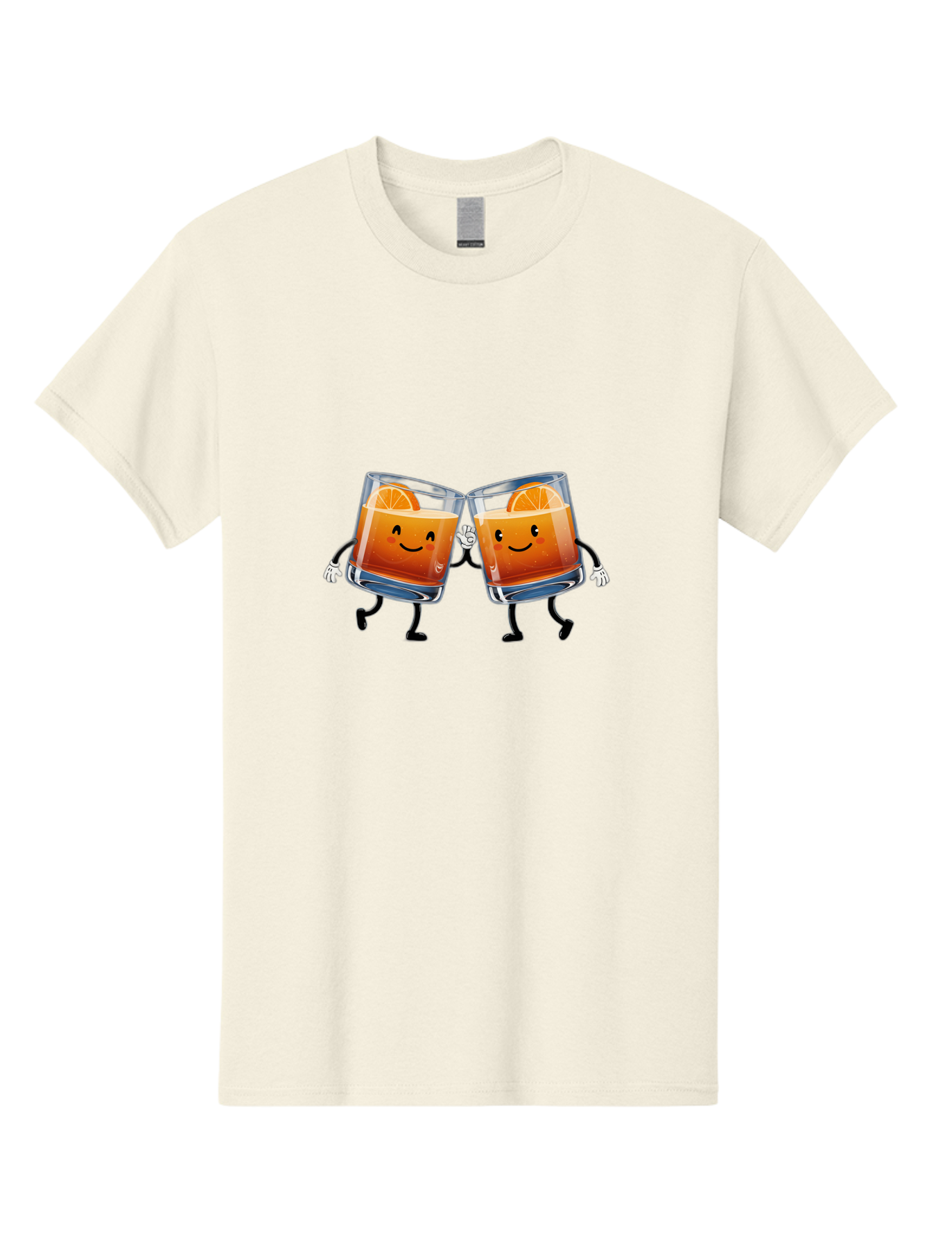 Orange-Cocktails Men'S Graphic Tee, 100% Cotton, Comfortable Casual Summer Wear, Machine Washable, Cartoon Cocktail Glasses, Orange Slices, Happy Faces, Friendly Drinks, Cocktail Party, Social Gathering, Refreshing Drinks, Citrusy Twist, Bad385