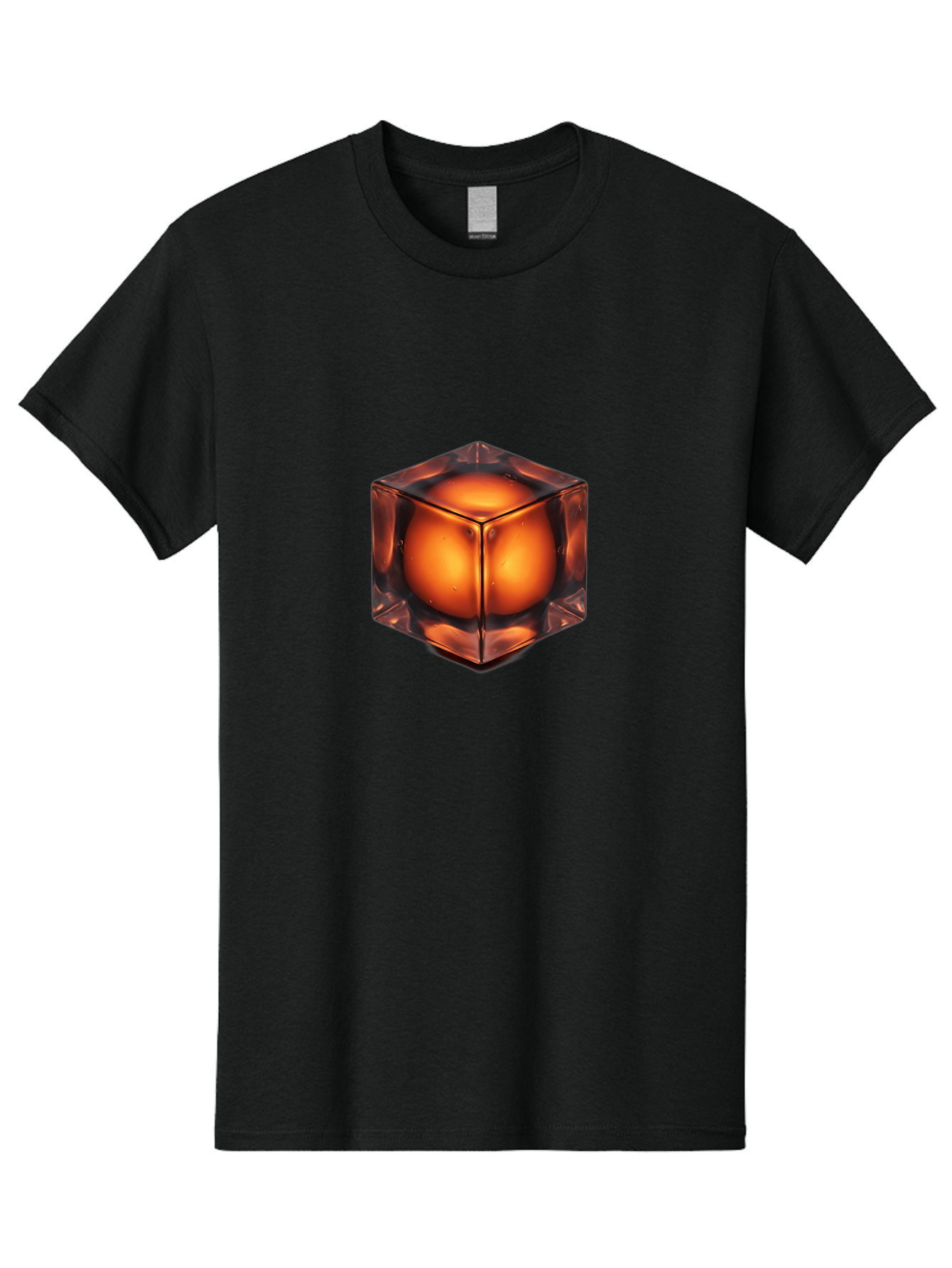 Orange-Cube Men'S Graphic Tee, 100% Cotton, Comfortable Casual Summer Wear, Machine Washable, Glass Cube, Orange Sphere, Transparent Container, Vibrant Orange Glow, Futuristic Design, Minimalist Art, 3D Rendering, Modern Visual Effect, Bad386