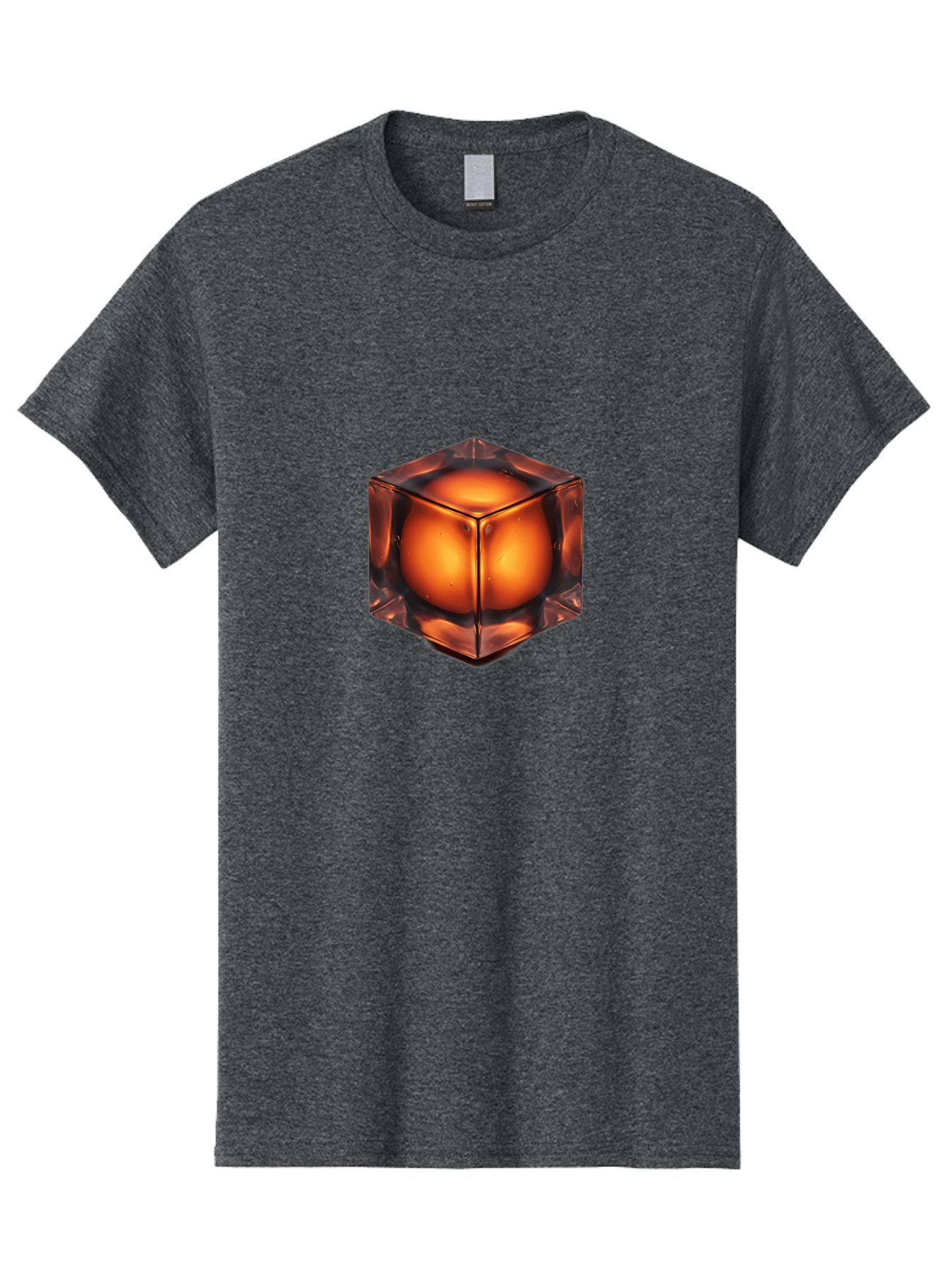 Orange-Cube Men'S Graphic Tee, 100% Cotton, Comfortable Casual Summer Wear, Machine Washable, Glass Cube, Orange Sphere, Transparent Container, Vibrant Orange Glow, Futuristic Design, Minimalist Art, 3D Rendering, Modern Visual Effect, Bad386