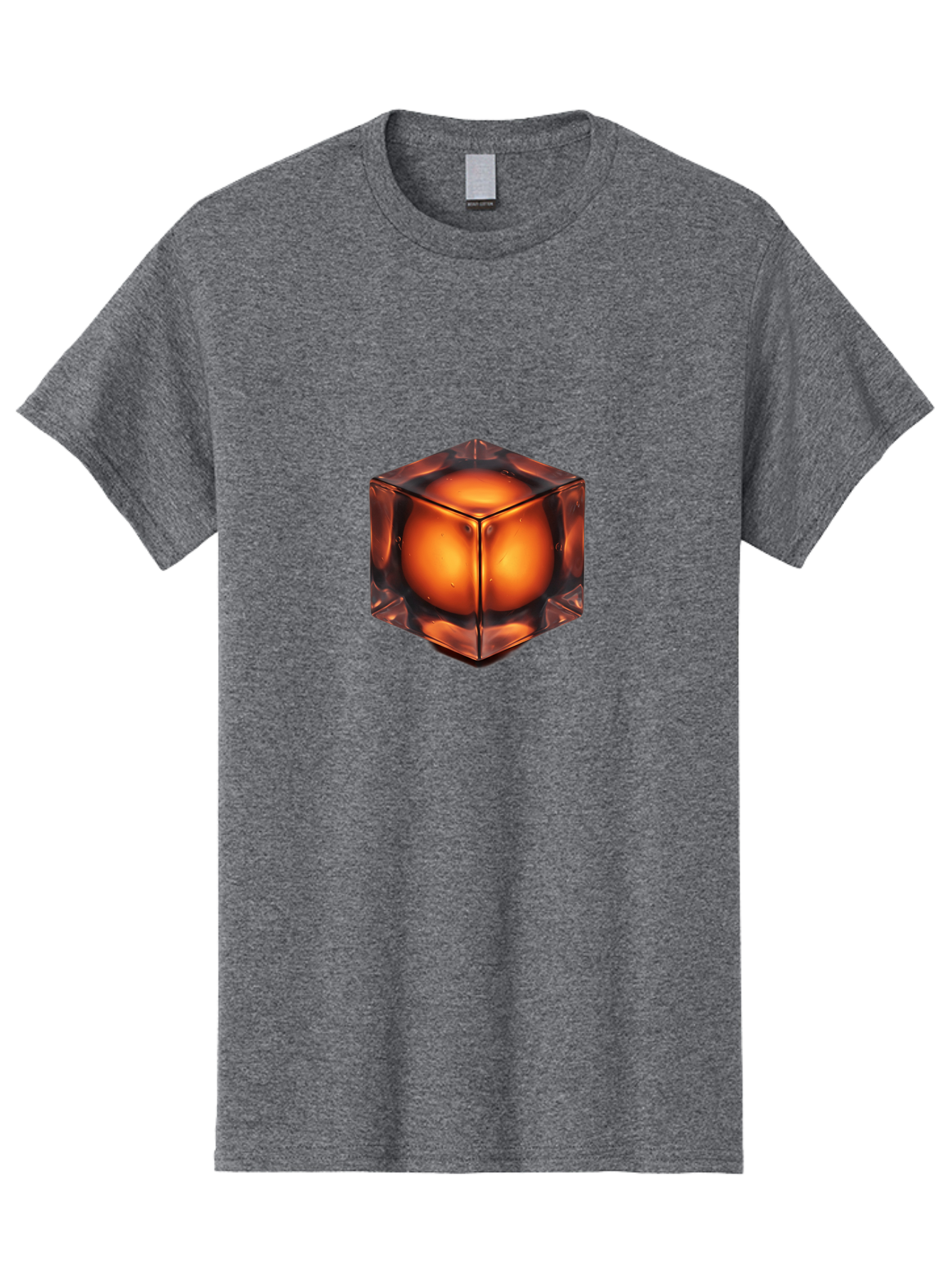 Orange-Cube Men'S Graphic Tee, 100% Cotton, Comfortable Casual Summer Wear, Machine Washable, Glass Cube, Orange Sphere, Transparent Container, Vibrant Orange Glow, Futuristic Design, Minimalist Art, 3D Rendering, Modern Visual Effect, Bad386
