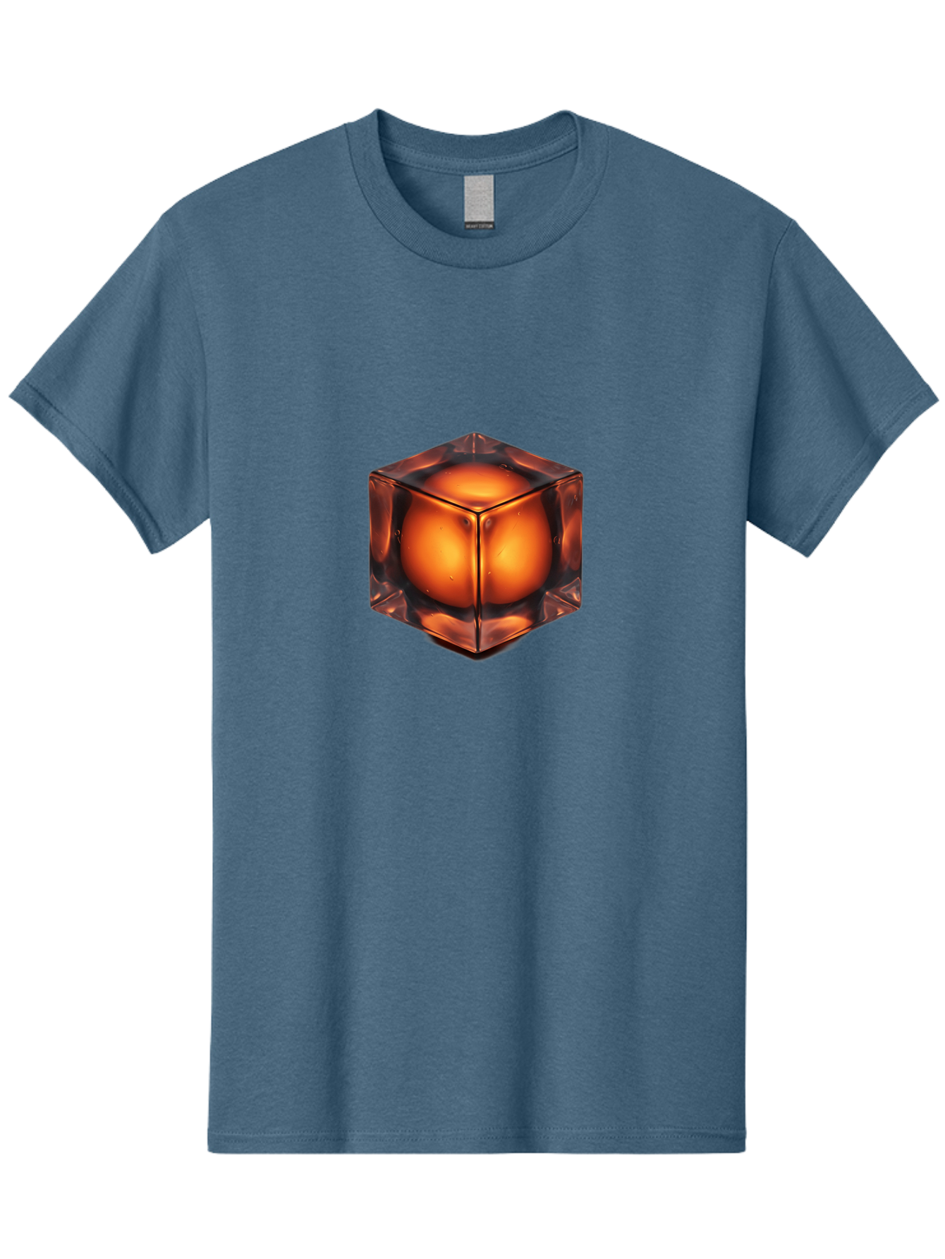 Orange-Cube Men'S Graphic Tee, 100% Cotton, Comfortable Casual Summer Wear, Machine Washable, Glass Cube, Orange Sphere, Transparent Container, Vibrant Orange Glow, Futuristic Design, Minimalist Art, 3D Rendering, Modern Visual Effect, Bad386