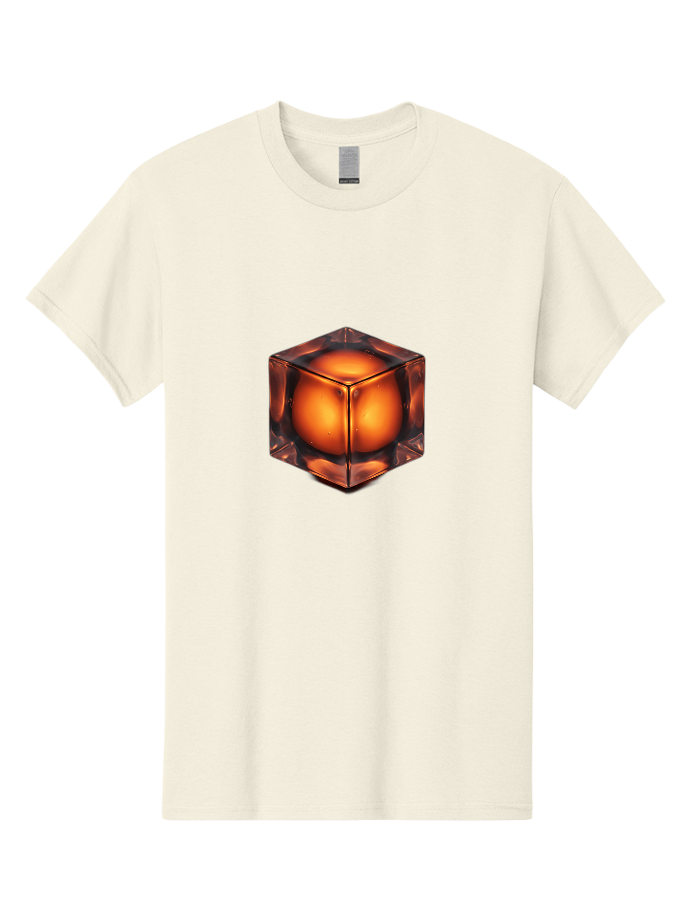 Orange-Cube Men'S Graphic Tee, 100% Cotton, Comfortable Casual Summer Wear, Machine Washable, Glass Cube, Orange Sphere, Transparent Container, Vibrant Orange Glow, Futuristic Design, Minimalist Art, 3D Rendering, Modern Visual Effect, Bad386