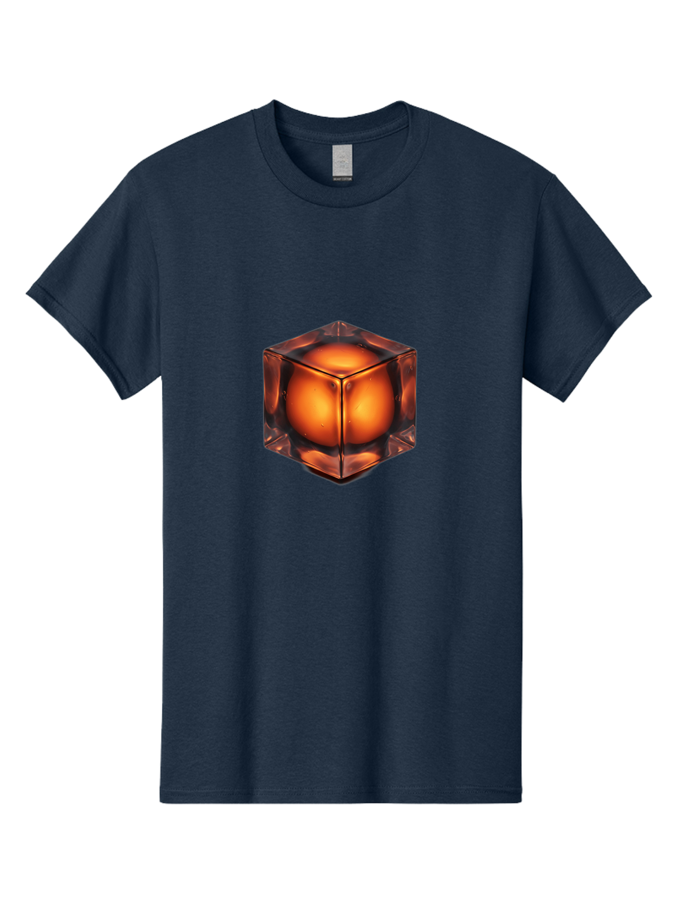 Orange-Cube Men'S Graphic Tee, 100% Cotton, Comfortable Casual Summer Wear, Machine Washable, Glass Cube, Orange Sphere, Transparent Container, Vibrant Orange Glow, Futuristic Design, Minimalist Art, 3D Rendering, Modern Visual Effect, Bad386