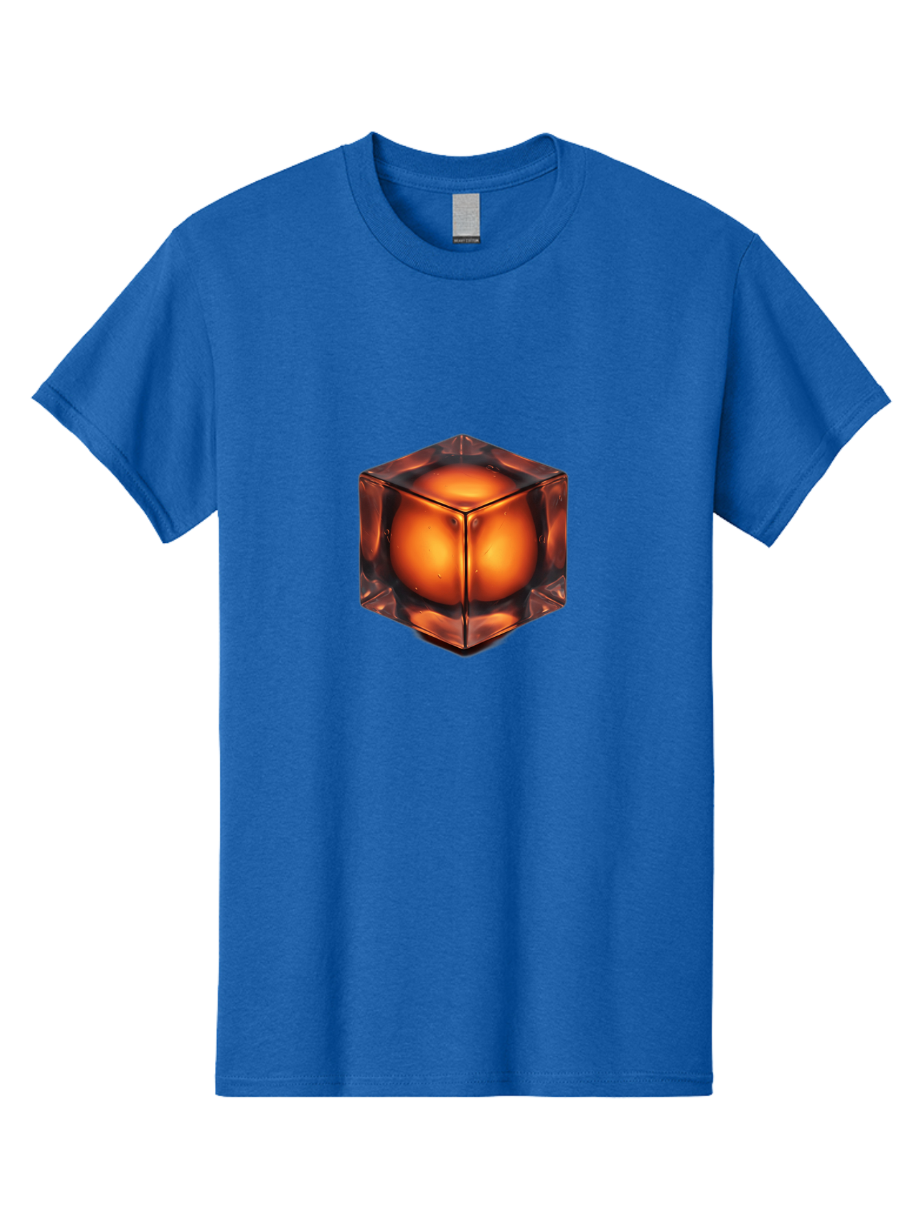 Orange-Cube Men'S Graphic Tee, 100% Cotton, Comfortable Casual Summer Wear, Machine Washable, Glass Cube, Orange Sphere, Transparent Container, Vibrant Orange Glow, Futuristic Design, Minimalist Art, 3D Rendering, Modern Visual Effect, Bad386