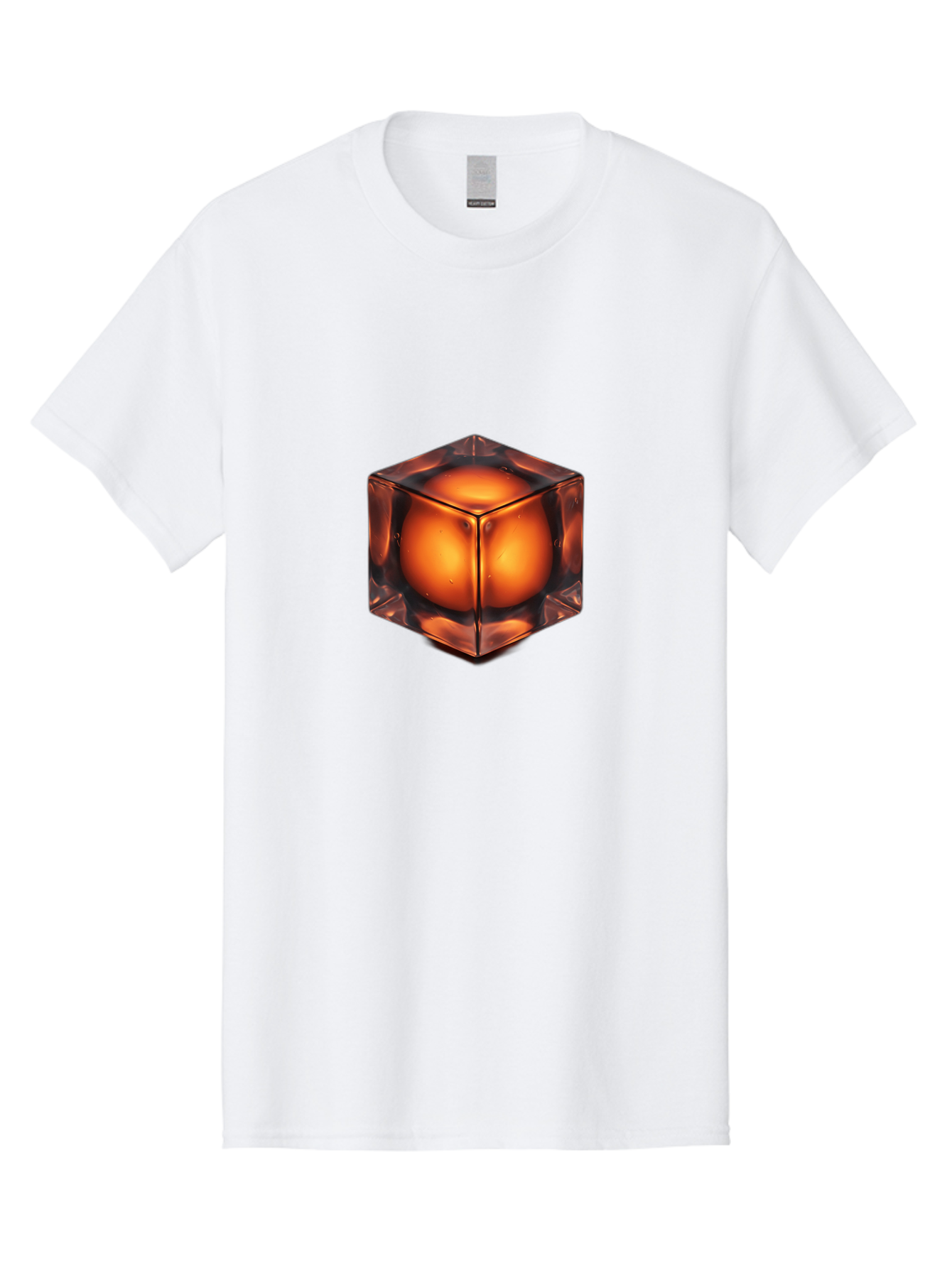 Orange-Cube Men'S Graphic Tee, 100% Cotton, Comfortable Casual Summer Wear, Machine Washable, Glass Cube, Orange Sphere, Transparent Container, Vibrant Orange Glow, Futuristic Design, Minimalist Art, 3D Rendering, Modern Visual Effect, Bad386