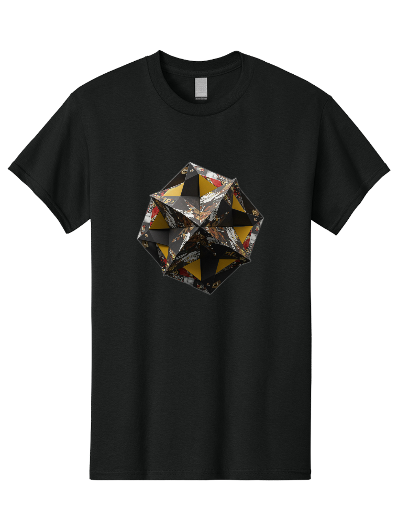 Origami-Star Men'S Graphic Tee, 100% Cotton, Comfortable Casual Summer Wear, Machine Washable, Origami Art, Folded Paper, Geometric Shape, Star Design, Yellow And Black Colors, Intricate Patterns, Creative Decoration, Festive Decor, Bad389